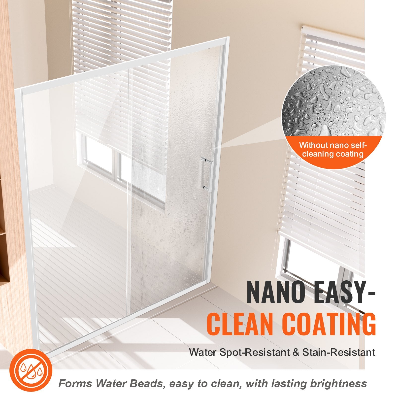 VEVOR Semi-frameless Shower Door 57.7-59" x 70" SGCC Tempered Glass 1/4" Chrome 3