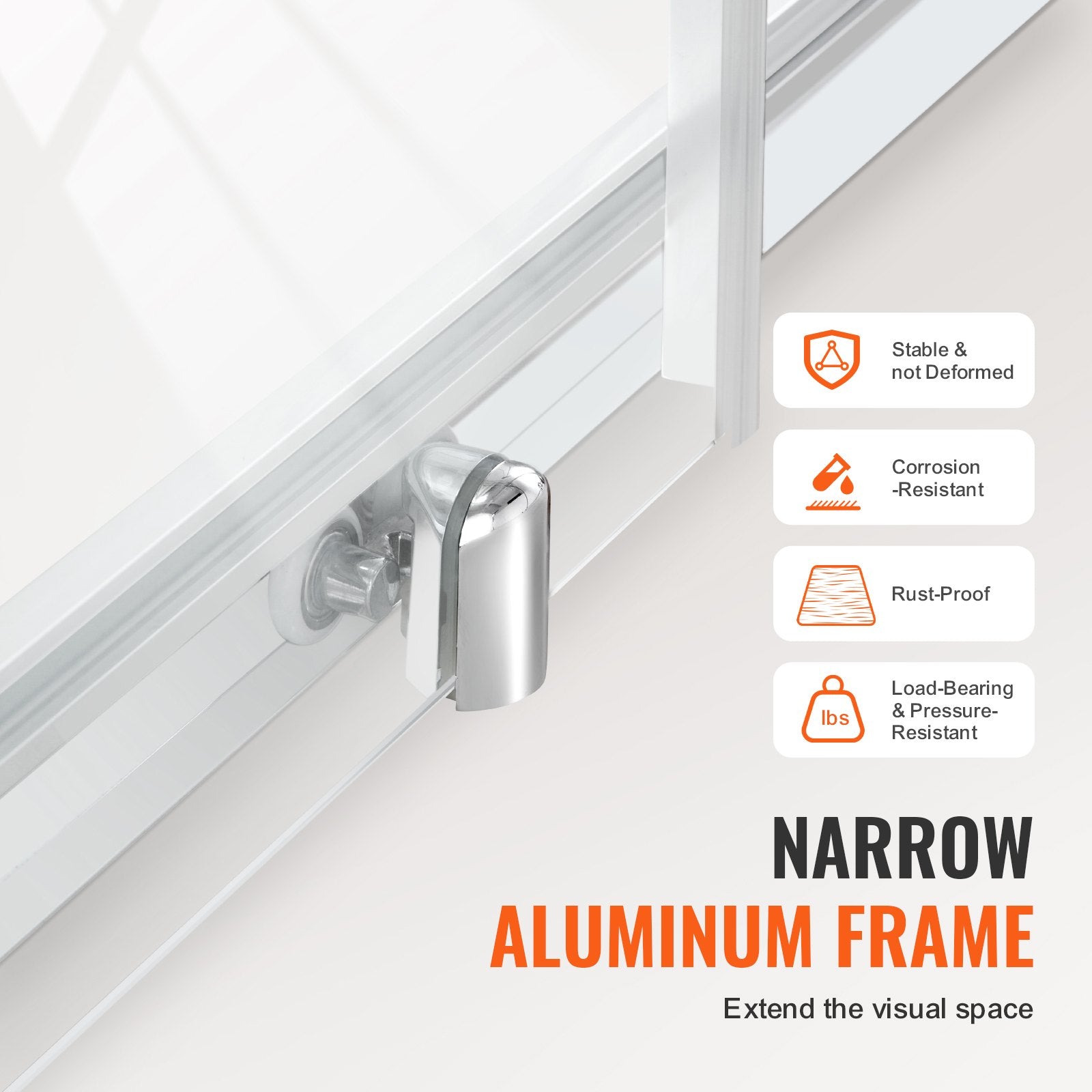 VEVOR Semi-frameless Shower Door 57.7-59" x 70" SGCC Tempered Glass 1/4" Chrome 4