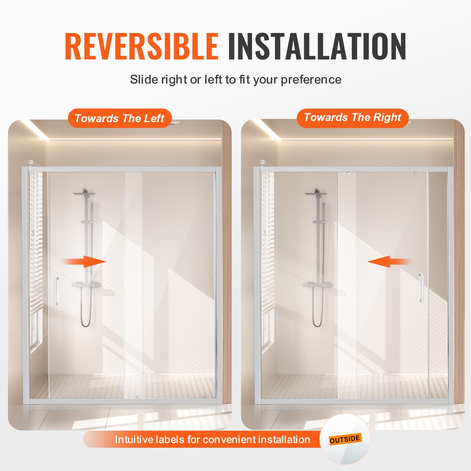 VEVOR Semi-frameless Shower Door 57.7-59" x 70" SGCC Tempered Glass 1/4" Chrome 5