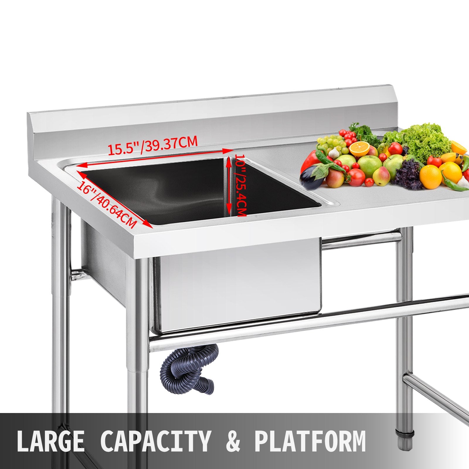 VEVOR Handmade Sink Non-magnetic Stainless Steel Kitchen Sink Hand Made 1 Compartment 40.6 x 39.4 x 25.4 cm Capacity Huge Tub Sink with Right Hand Platform for Farmhouse Cafe Shop Hospital 3