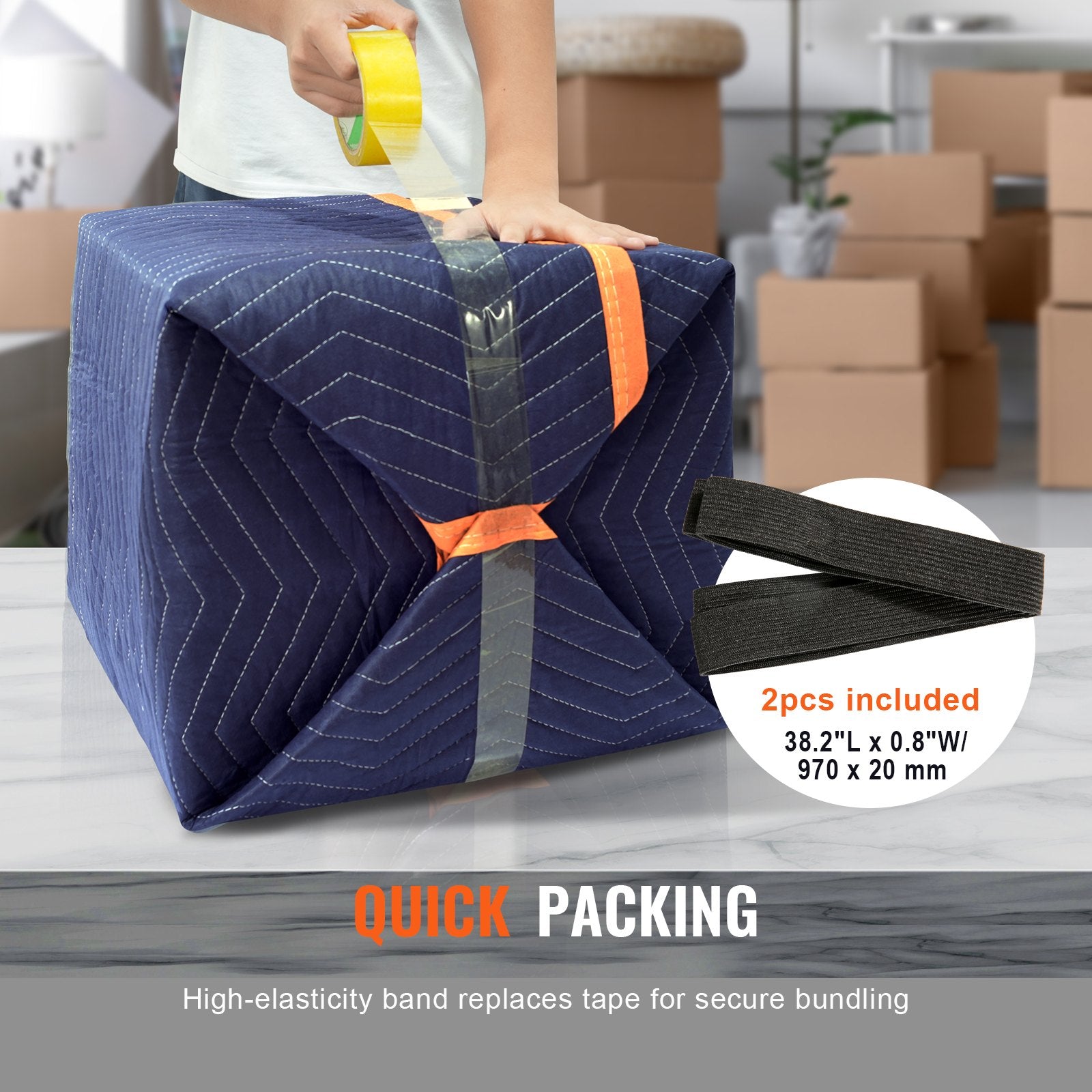 VEVOR Moving Blankets, 2032 x 1829 mm, 29.5 kg/dz, 12 Packs, Professional Non-Woven & Recycled Cotton Packing Blanket, Heavy Duty Mover Pads for Protecting Furniture, Floors, Appliances, Blue/Orange 5