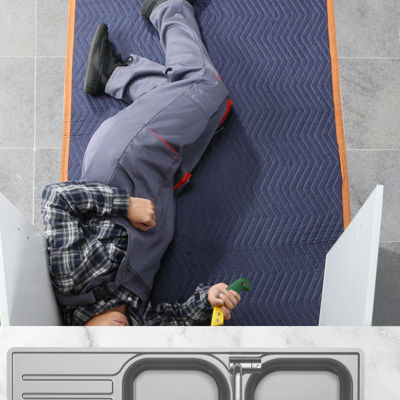 VEVOR Moving Blankets, 2032 x 1829 mm, 29.5 kg/dz, 12 Packs, Professional Non-Woven & Recycled Cotton Packing Blanket, Heavy Duty Mover Pads for Protecting Furniture, Floors, Appliances, Blue/Orange 8