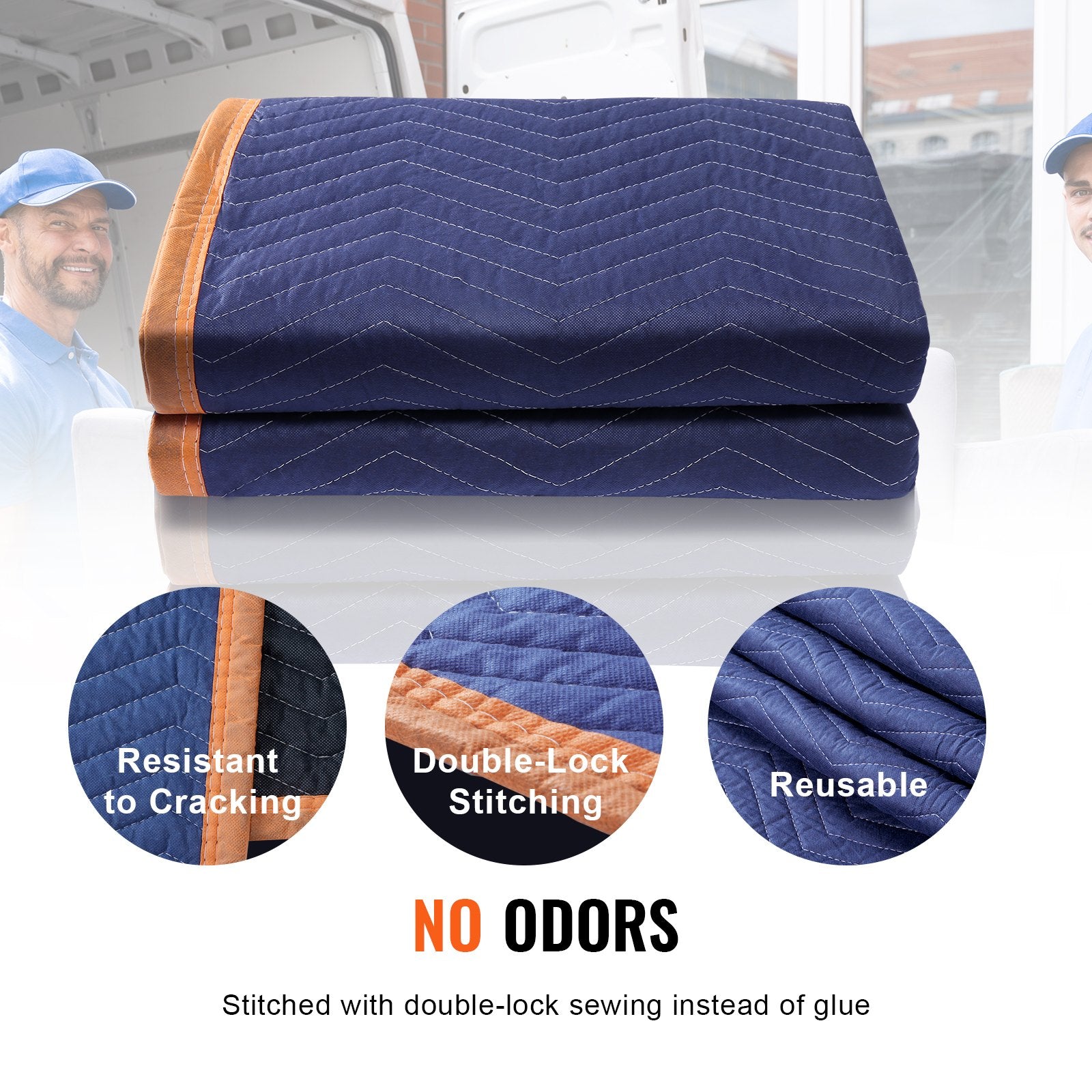 VEVOR Moving Blankets, 2032 x 1829 mm, 15.6 kg/dz, 12 Packs, Professional Non-Woven & Recycled Cotton Packing Blanket, Heavy Duty Mover Pads for Protecting Furniture, Floors, Appliances, Blue/Orange 4