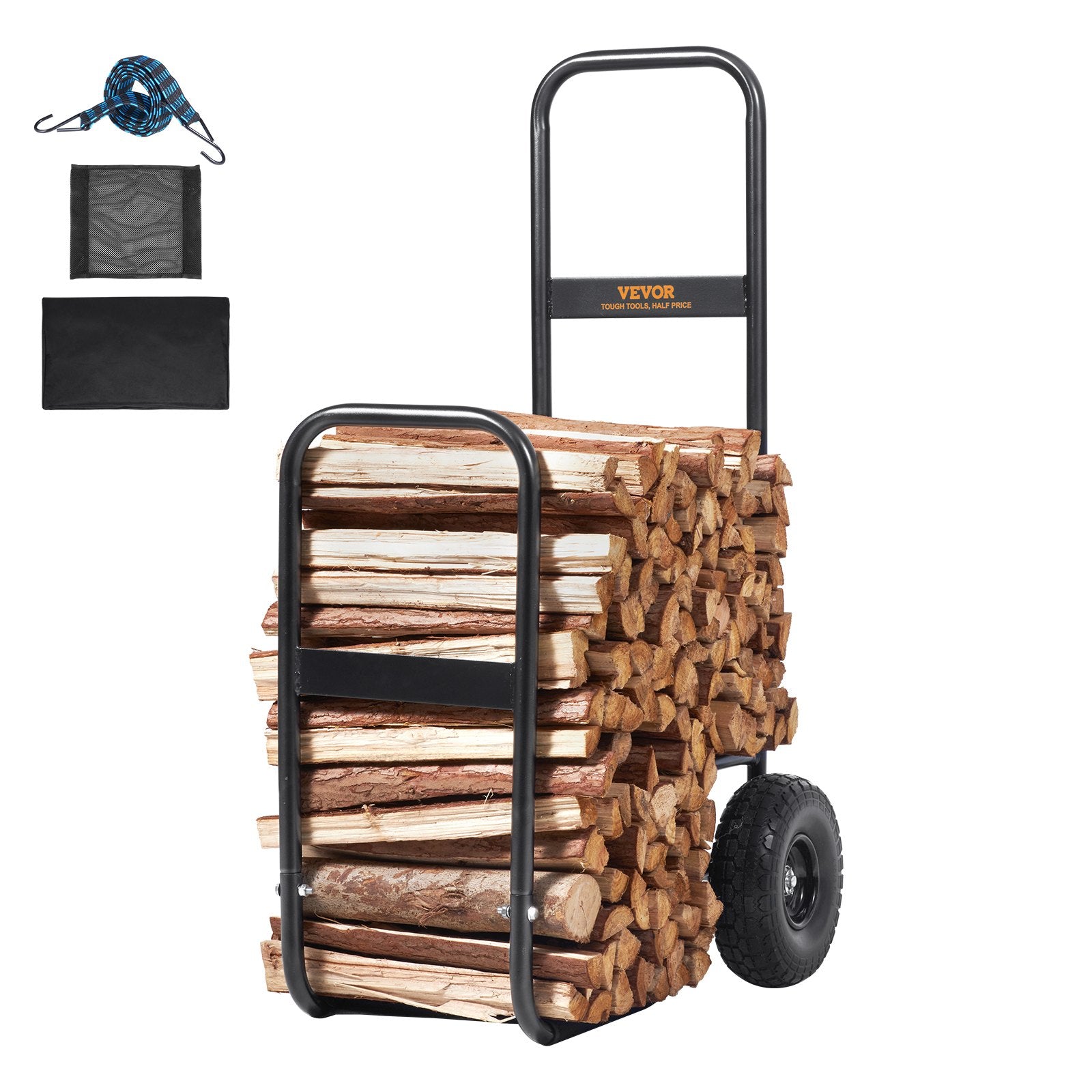 VEVOR Firewood Log Cart Wood Mover Hauler 250 lbs Capacity on PU Wheels Dolly 9
