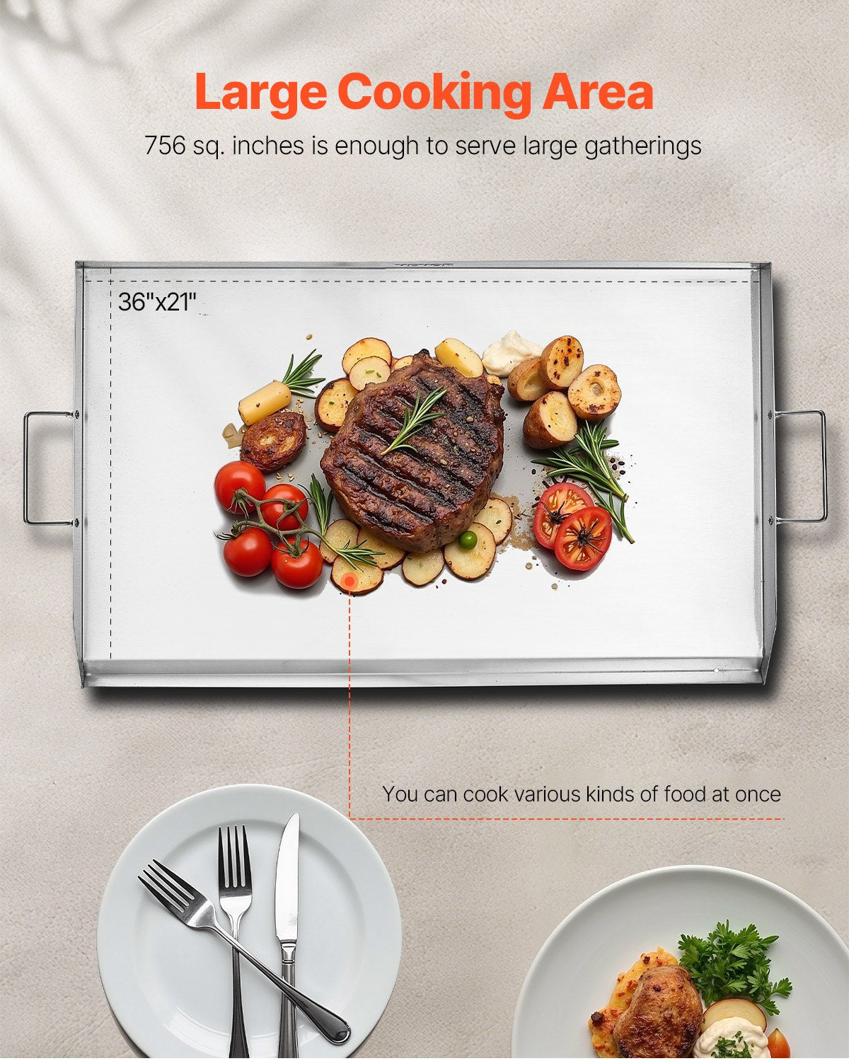 VEVOR 36x22 in Flat Top Griddle Stainless Steel Universal BBQ Grill Pan Cookware 4