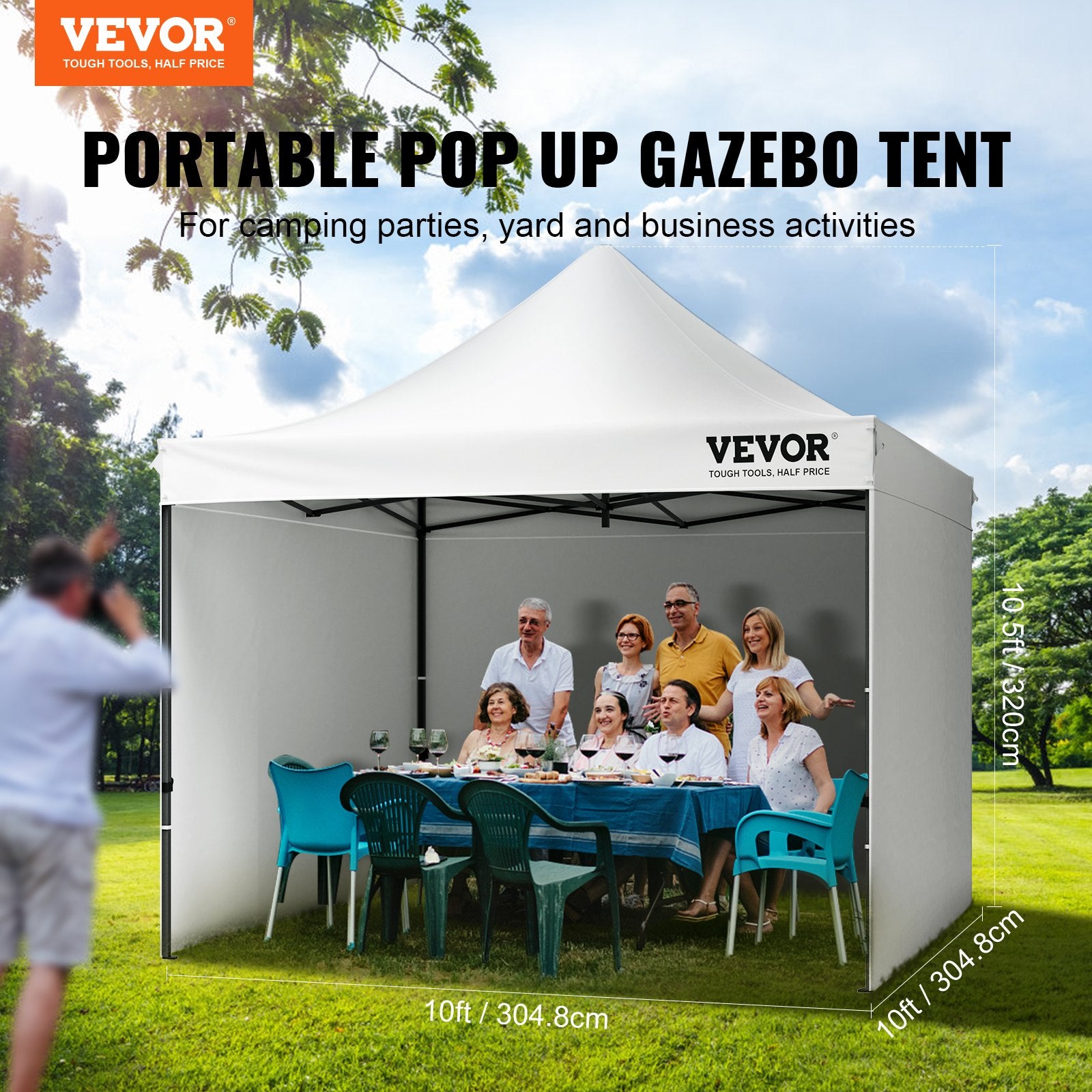 VEVOR Pop Up Canopy Tent Outdoor Gazebo Tent 10x10FT with Sidewalls & Bag White