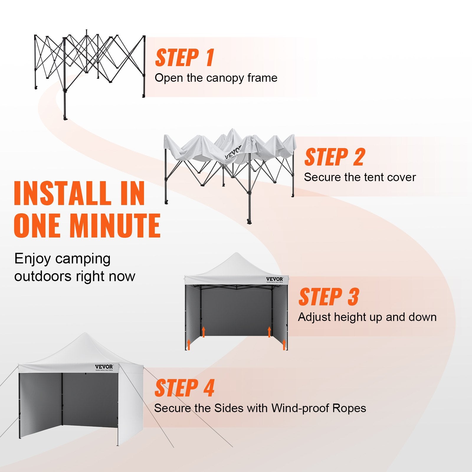 VEVOR Pop Up Canopy Tent Outdoor Gazebo Tent 10x10FT with Sidewalls & Bag White 4