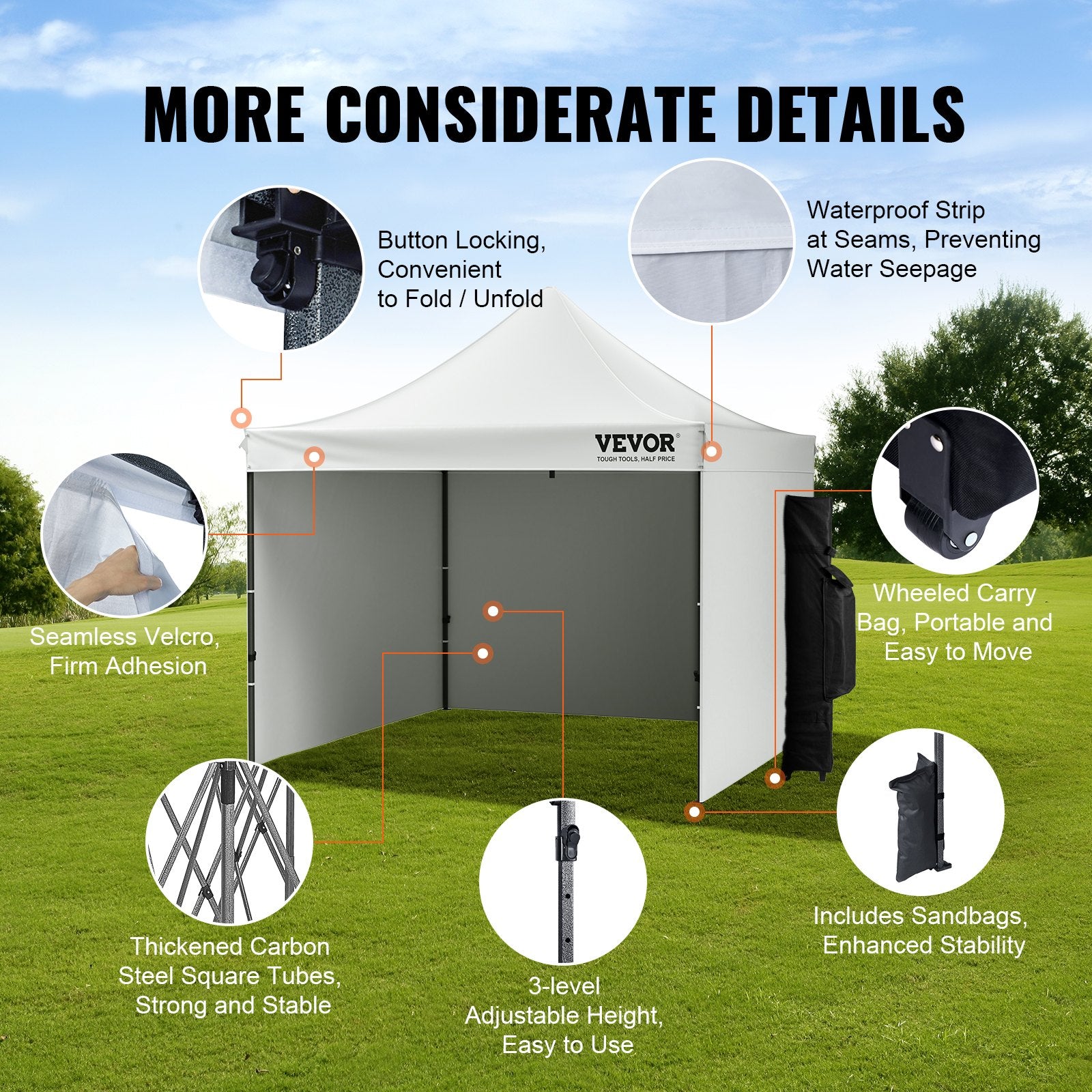 VEVOR Pop Up Canopy Tent Outdoor Gazebo Tent 10x10FT with Sidewalls & Bag White 5