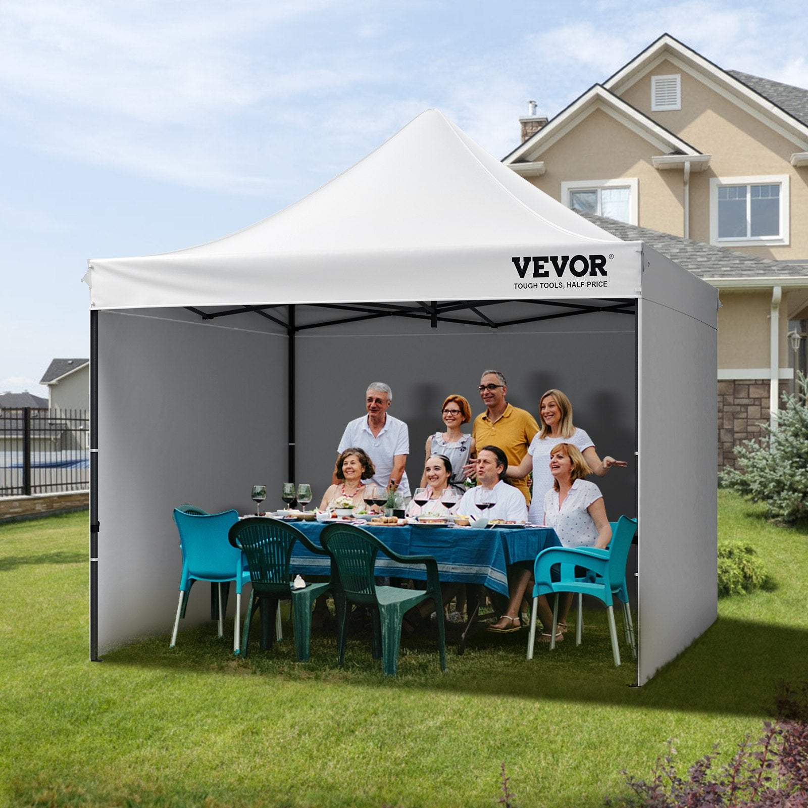 VEVOR Pop Up Canopy Tent Outdoor Gazebo Tent 10x10FT with Sidewalls & Bag White 8