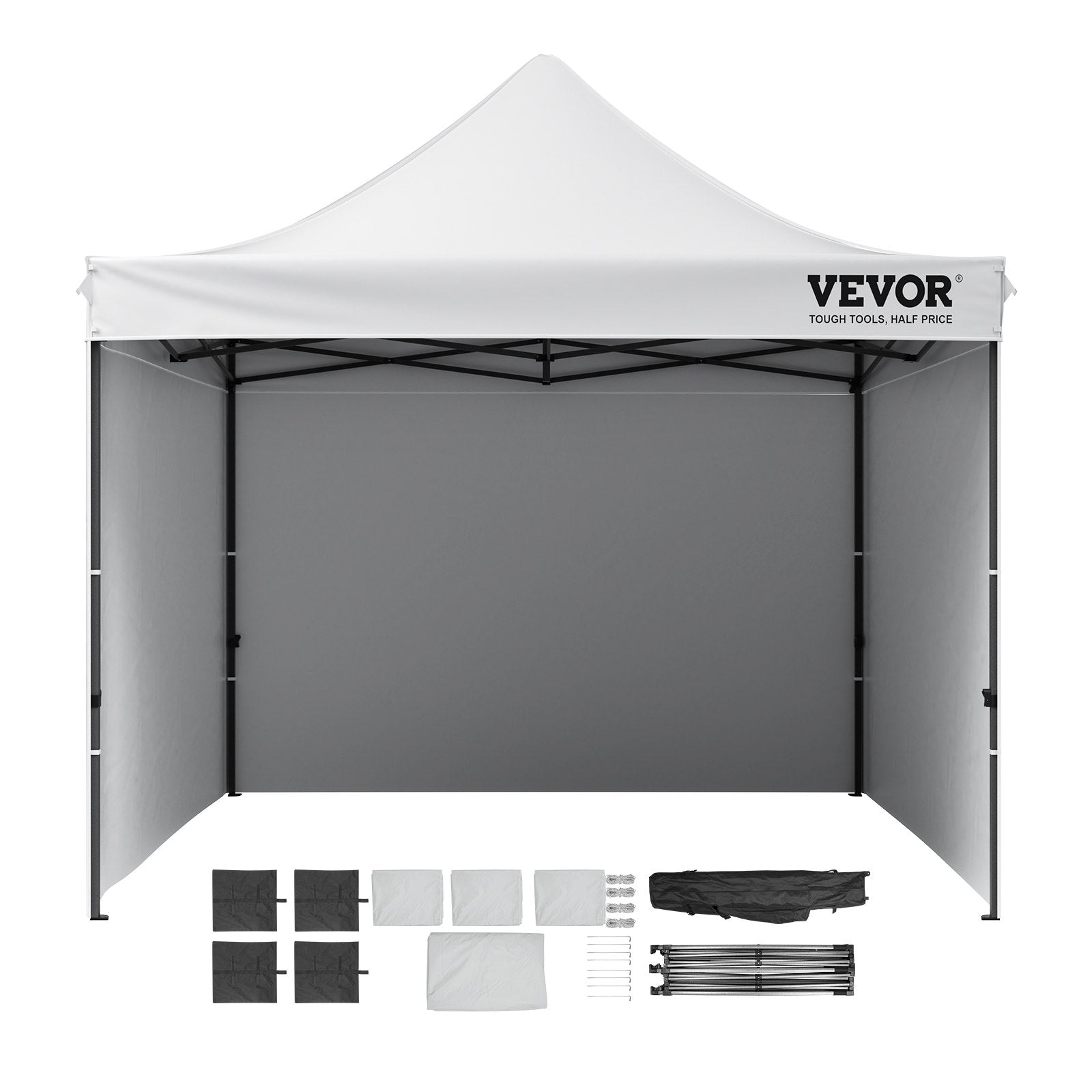 VEVOR Pop Up Canopy Tent Outdoor Gazebo Tent 10x10FT with Sidewalls & Bag White 9