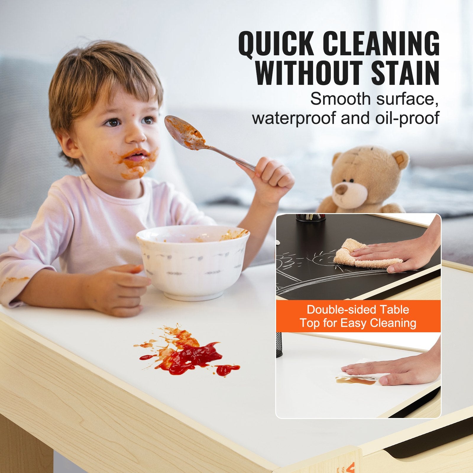 VEVOR Kids Table and Chair Set Wooden Activity Table with Storage Space & Boxes 4