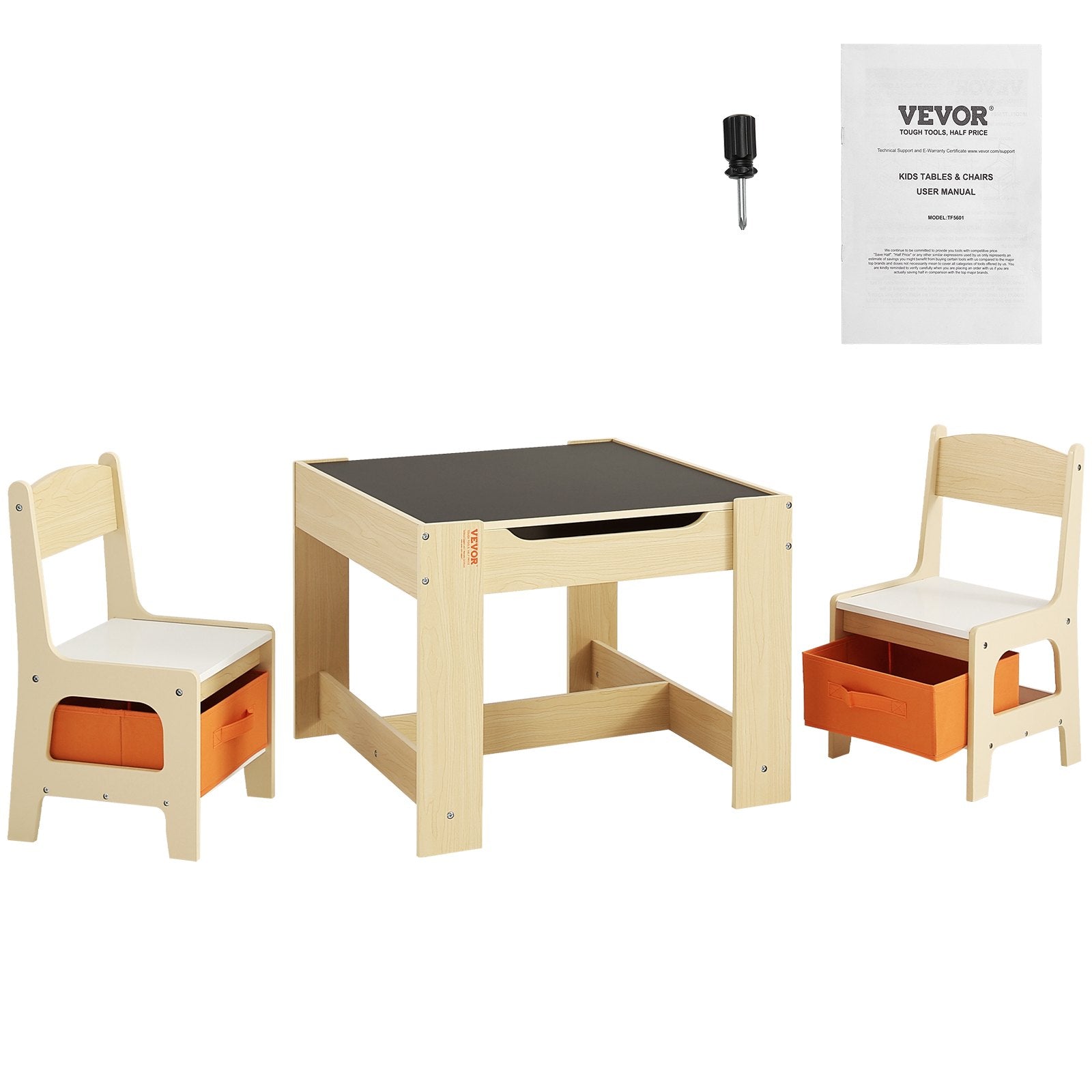 VEVOR Kids Table and Chair Set Wooden Activity Table with Storage Space & Boxes 9