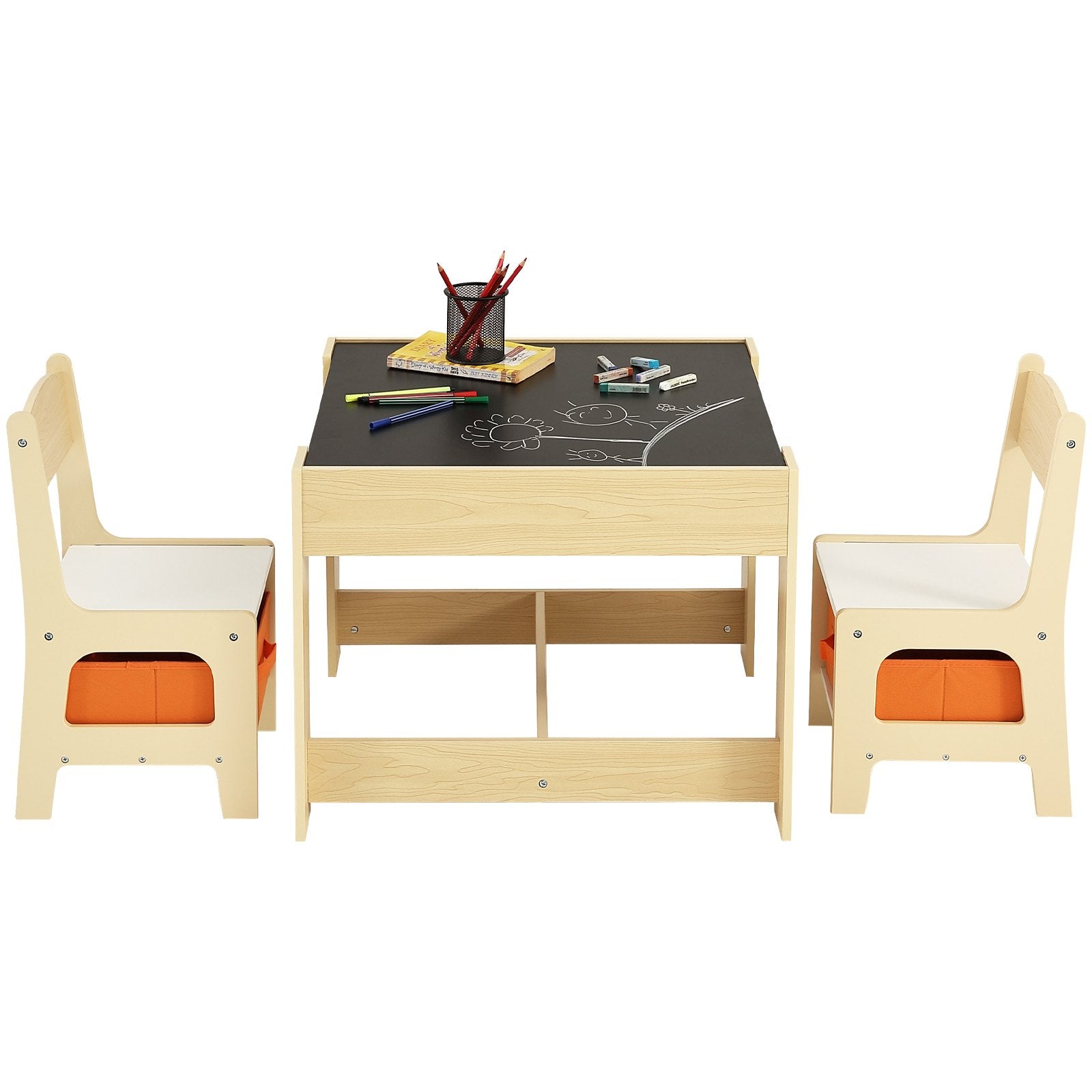 VEVOR Kids Table and Chair Set Wooden Activity Table with Storage Space & Boxes 10