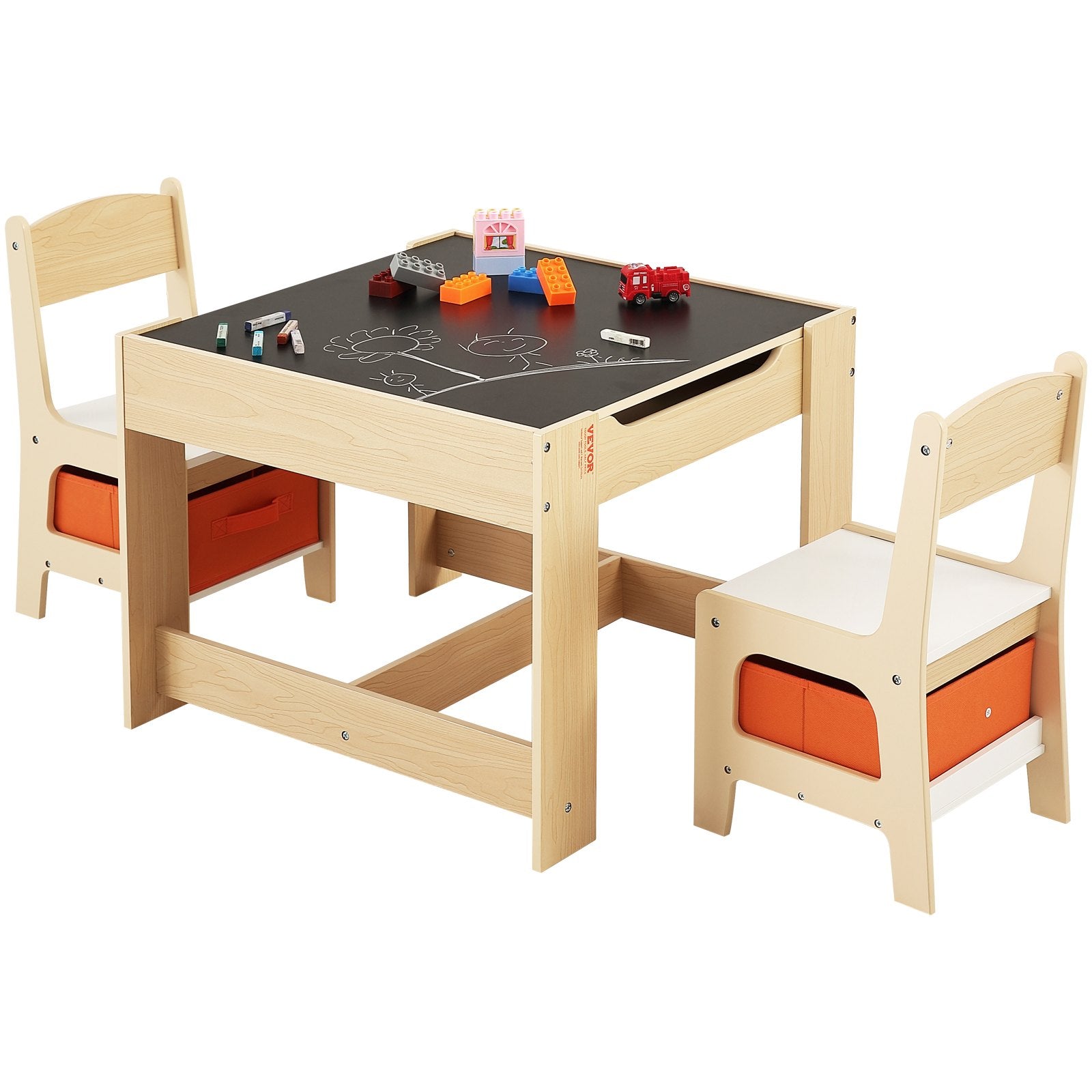 VEVOR Kids Table and Chair Set Wooden Activity Table with Storage Space & Boxes 11