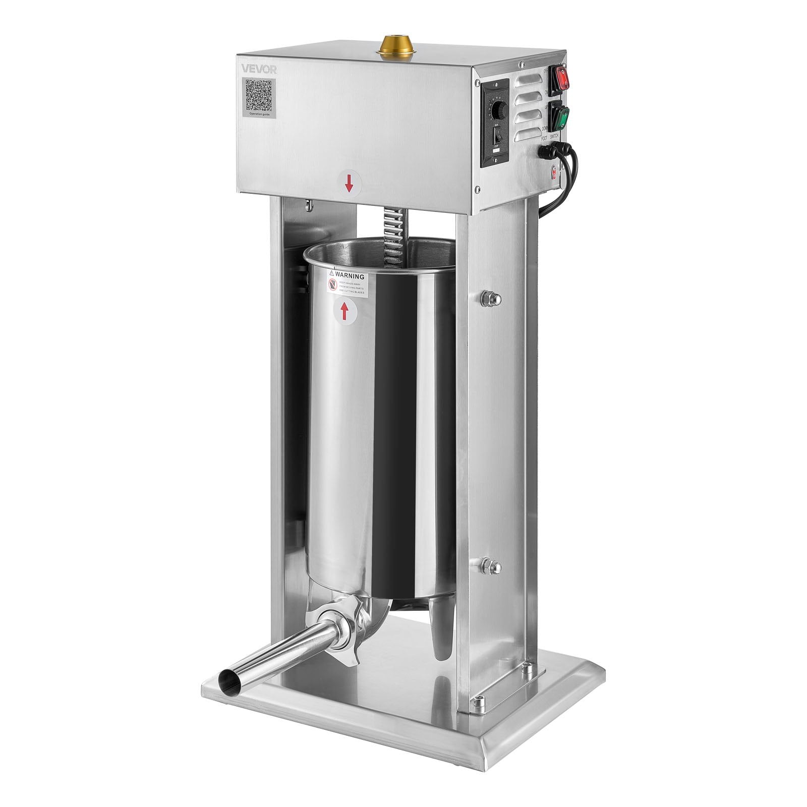 VEVOR Electric Sausage Stuffer, 33 LBS / 15 L Vertical Meat Stuffer, Stepless Speed Control and Foot Pedal, Stainless Steel Heavy Duty Sausage Filler with 4 Stuffing Tubes, for Commercial & Home Use