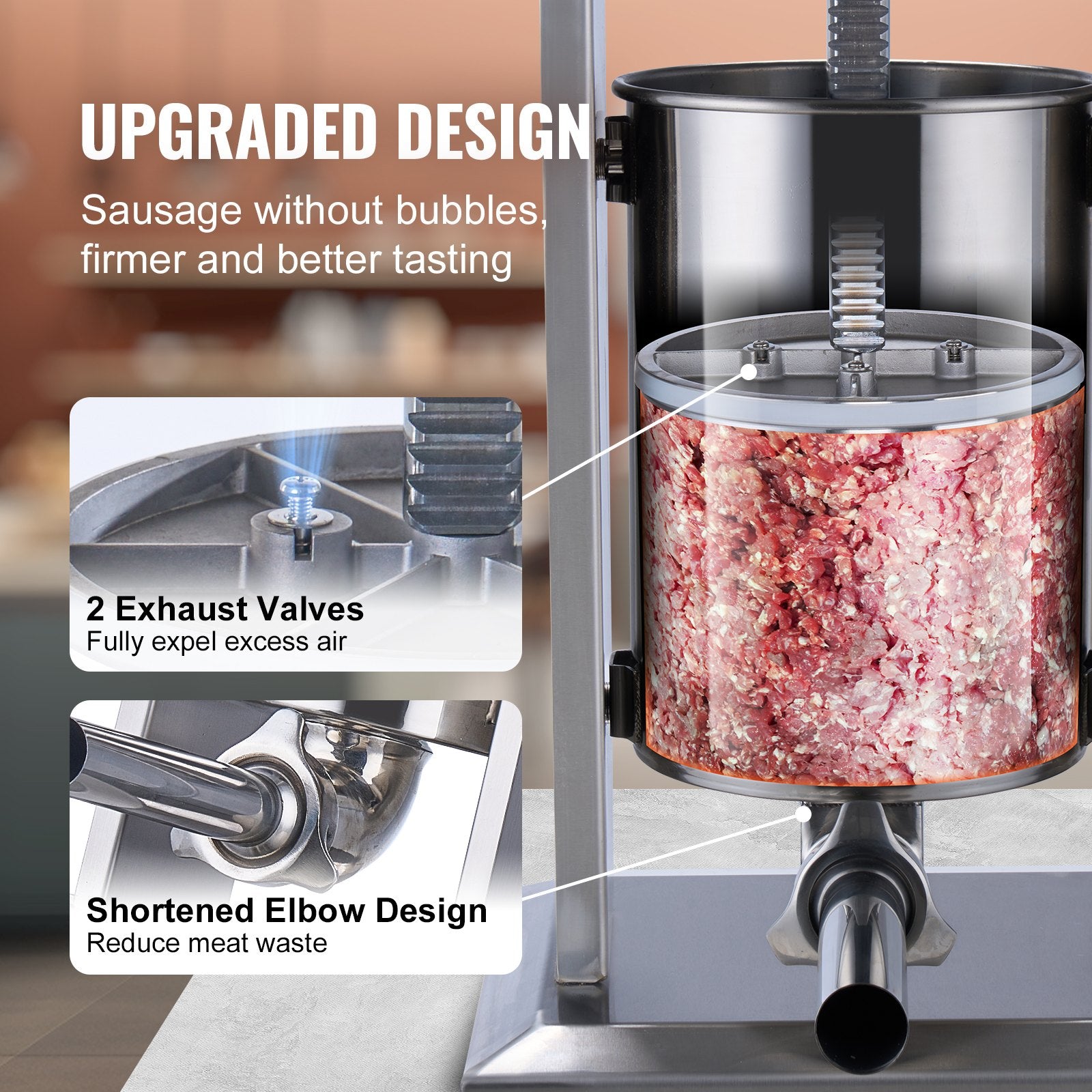 VEVOR Electric Sausage Stuffer, 12 L / 25 LBS Vertical Meat Stuffer, 200W Motor, Stepless Speed Control and Foot Pedal, Made of Food-grade 304 Stainless Steel, 5 Stuffing Tubes for Home, Commercial 3