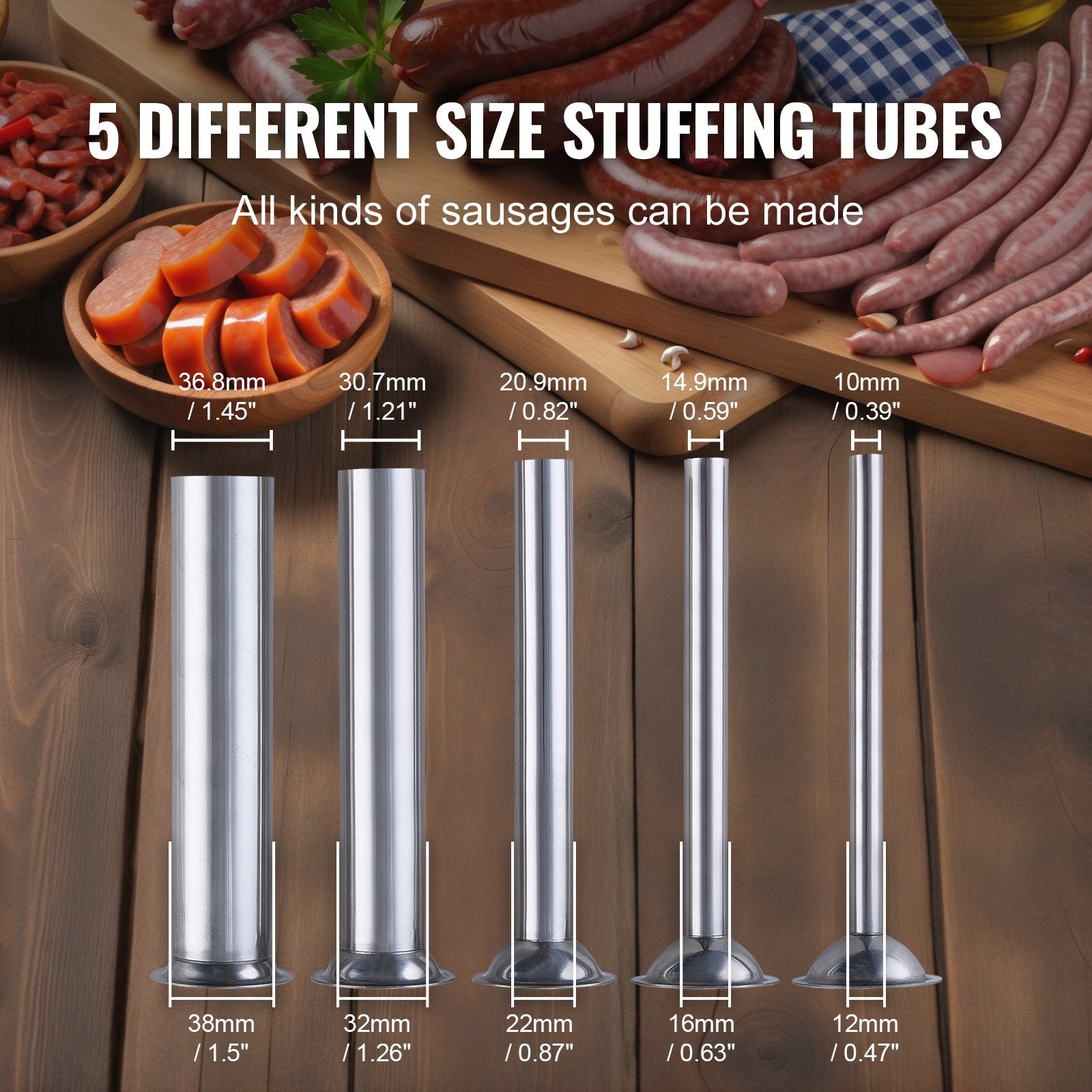 VEVOR Electric Sausage Stuffer, 12 L / 25 LBS Vertical Meat Stuffer, 200W Motor, Stepless Speed Control and Foot Pedal, Made of Food-grade 304 Stainless Steel, 5 Stuffing Tubes for Home, Commercial 5