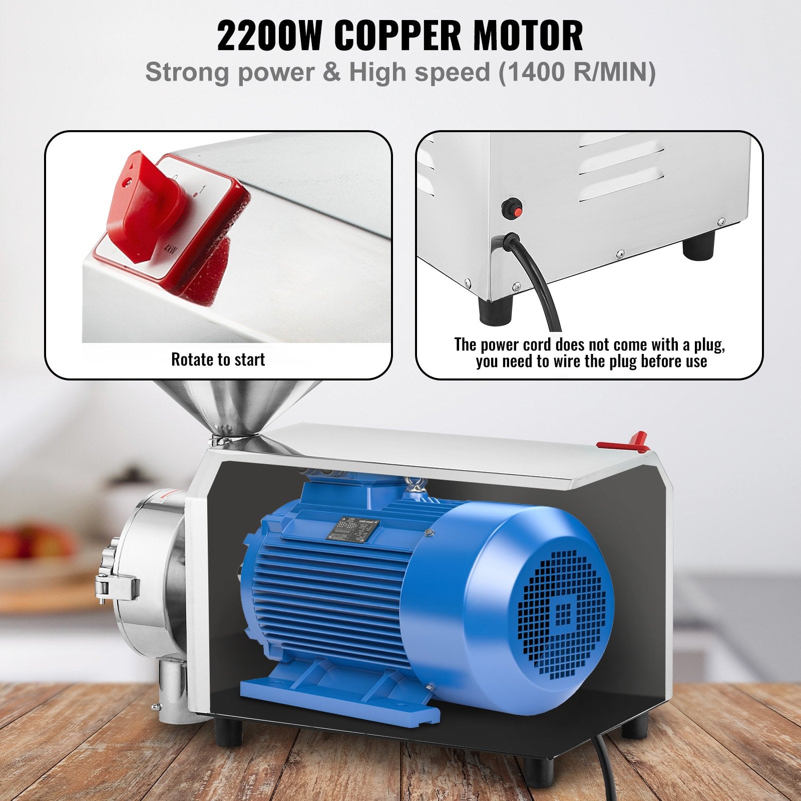 VEVOR Grain Grind Mill Grain Grinding Machine 2200W Food Processing Machinery 3