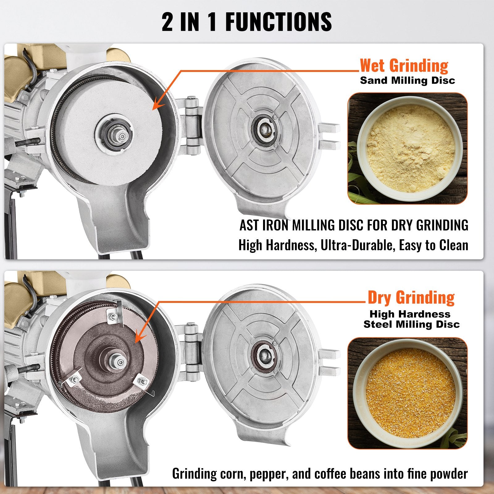 VEVOR 3000W Electric Grain Grinder Corn Wheat Flour Cereal Mill Wet & Dry 4