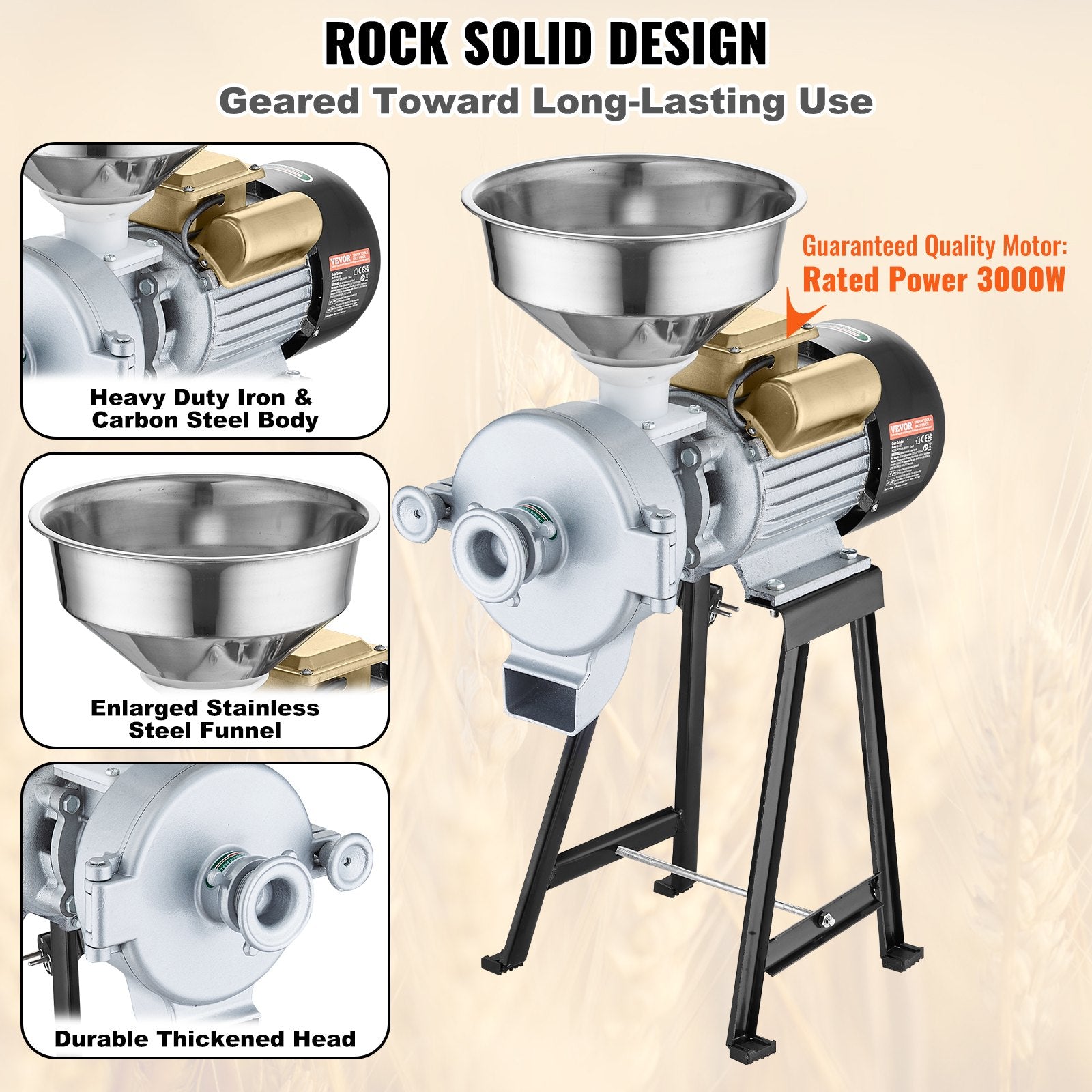 VEVOR 3000W Electric Grain Grinder Corn Wheat Flour Cereal Mill Wet & Dry 6