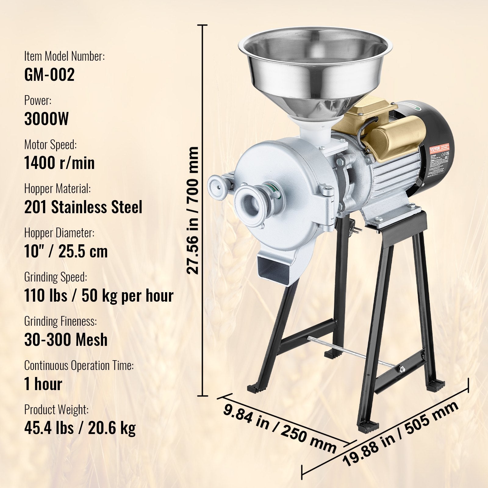 VEVOR 3000W Electric Grain Grinder Corn Wheat Flour Cereal Mill Wet & Dry 7
