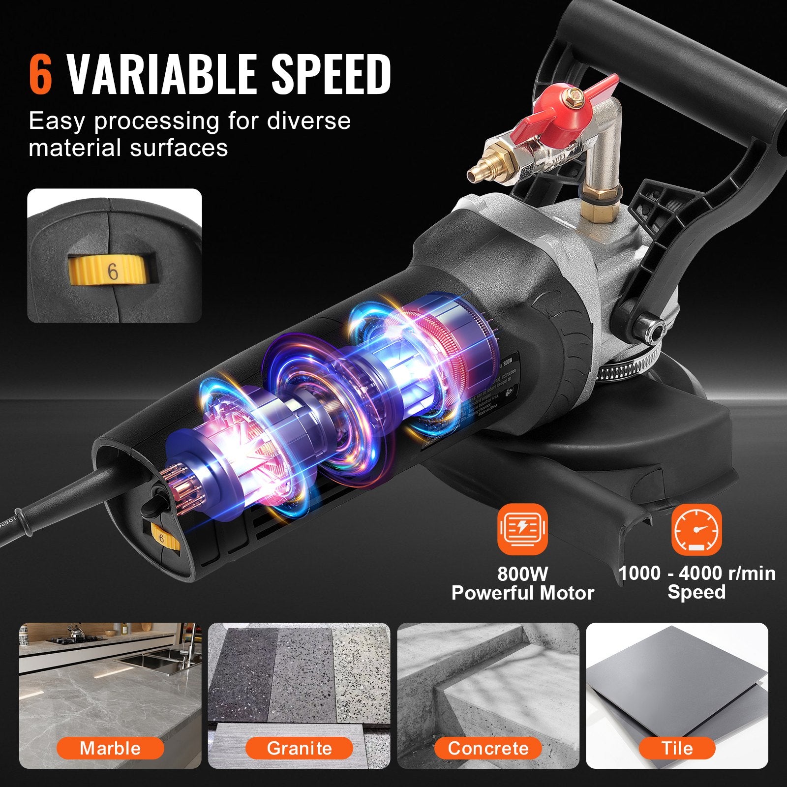 VEVOR Wet Stone Polisher 4-Inch Electric Granite Polisher with 6 Speed & 7 Pads 3