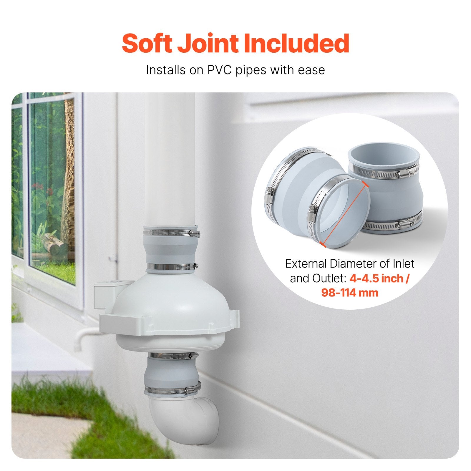 VEVOR 4" to 4.5" Radon Mitigation Fan System Quiet 260CFM Inline Duct Waterproof 5