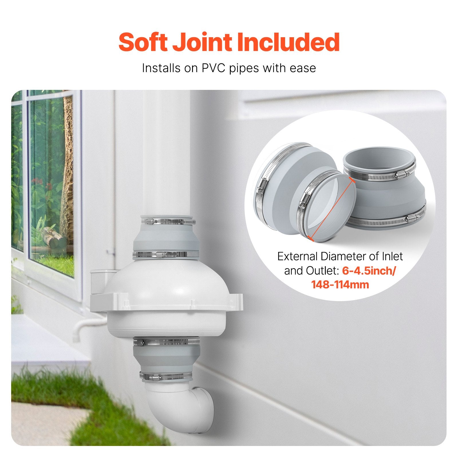 VEVOR 4" to 4.5" Radon Mitigation Fan System Quiet 380CFM Inline Duct Waterproof 5