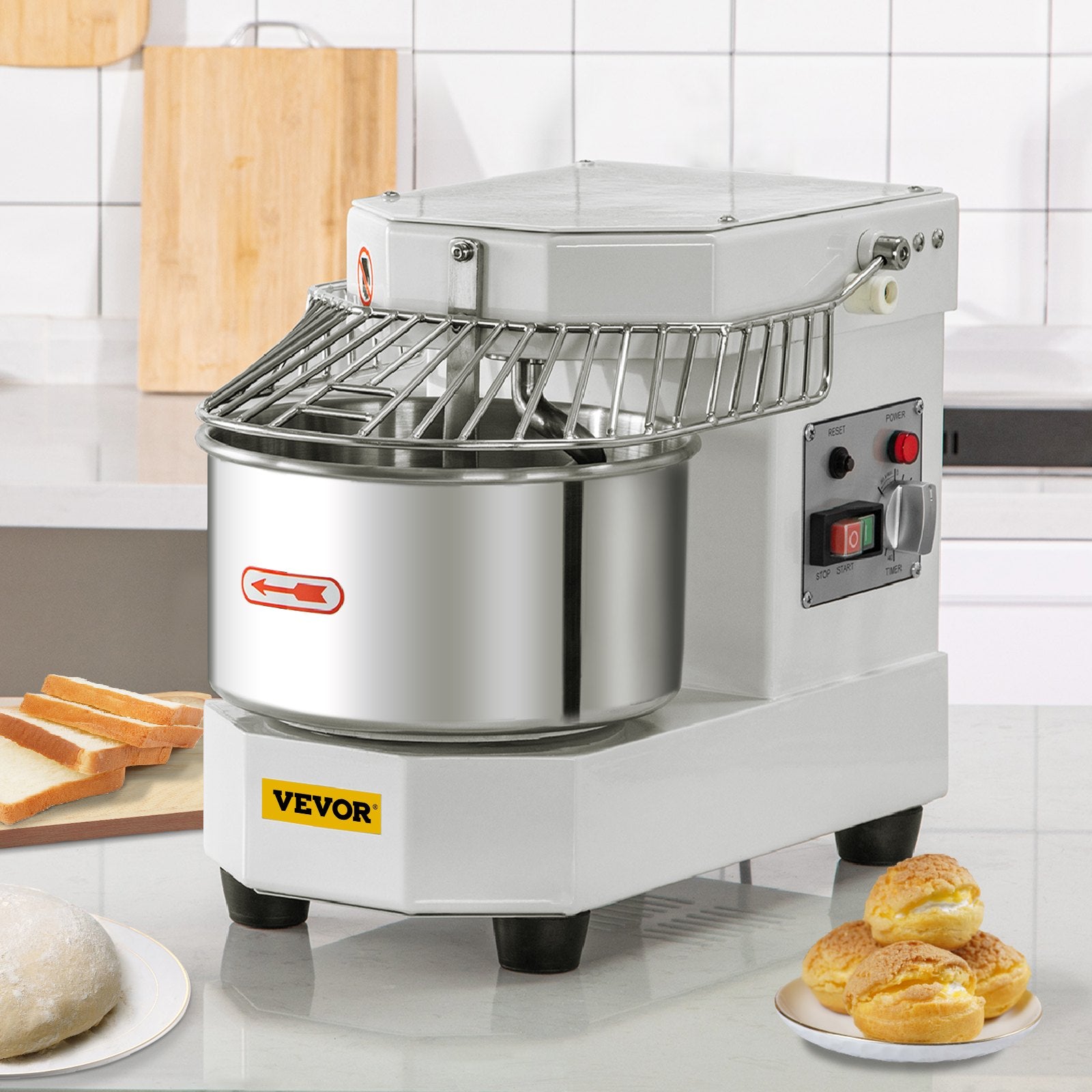VEVOR Commercial Dough Food Mixer, 8L Large Capacity Stainless Steel Mixer with Bowel, Hook, Shield, Reset Button, 450W Tilt-Head Kitchen Dough Mixers for Cake, Cream, Egg Fluid, Fillings 8