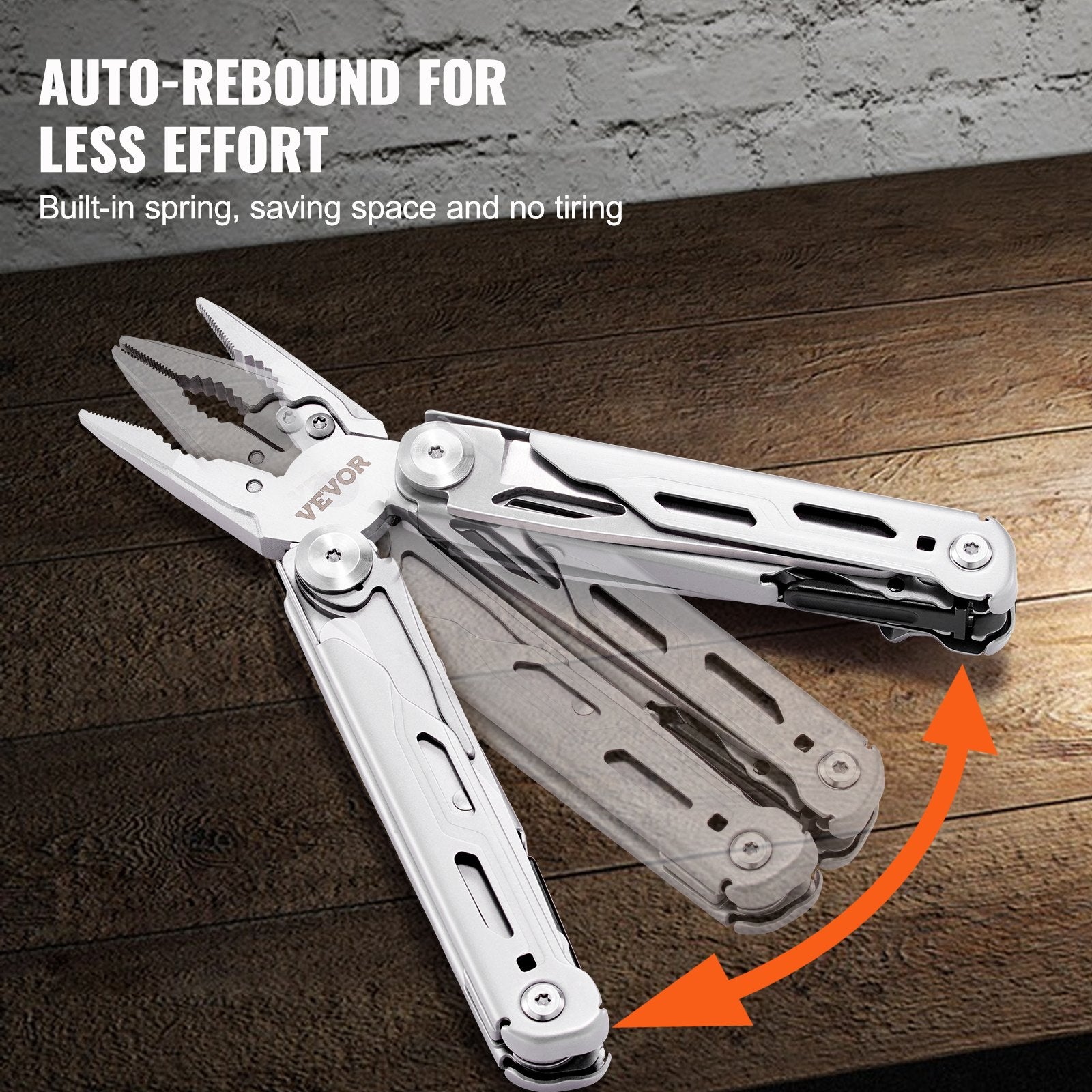 VEVOR 16-In-1 Multitool Pliers, Multi Tool Pliers, Cutters, Knife, Scissors, Ruler, Screwdrivers, Wood Saw, Can Bottle Opener, with Safety Locking and Sheath, for Survival, Camping, Hunting and Hiking 4