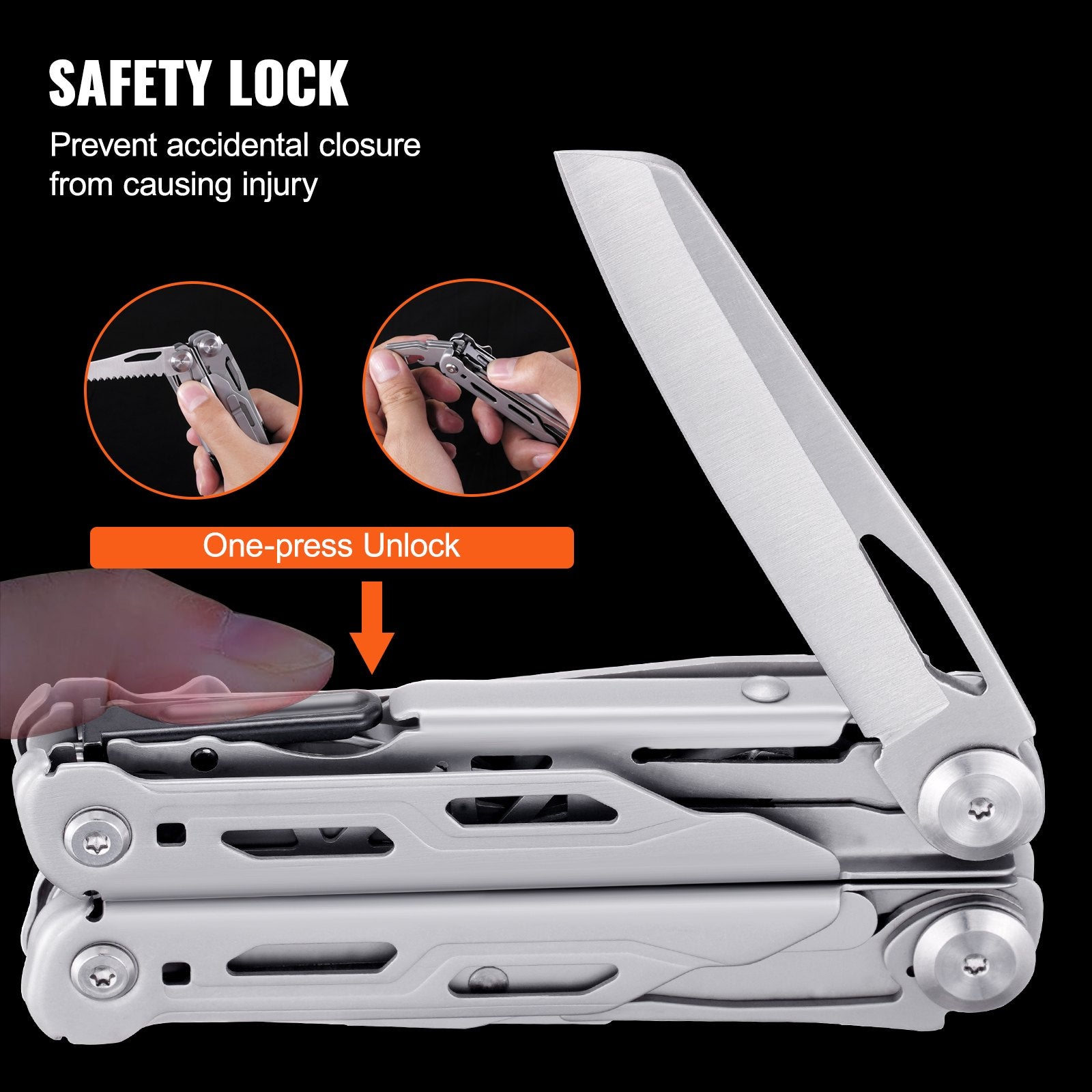 VEVOR 16-In-1 Multitool Pliers, Multi Tool Pliers, Cutters, Knife, Scissors, Ruler, Screwdrivers, Wood Saw, Can Bottle Opener, with Safety Locking and Sheath, for Survival, Camping, Hunting and Hiking 5