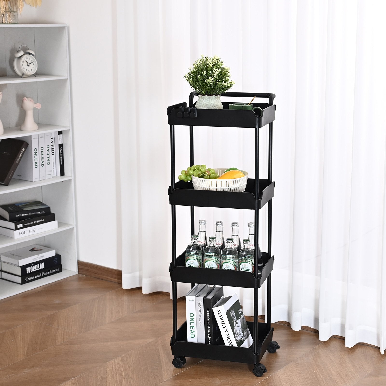 VEVOR 4-Tier Kitchen Rolling Cart Basket Utility Cart on Wheel with Handle Black 8