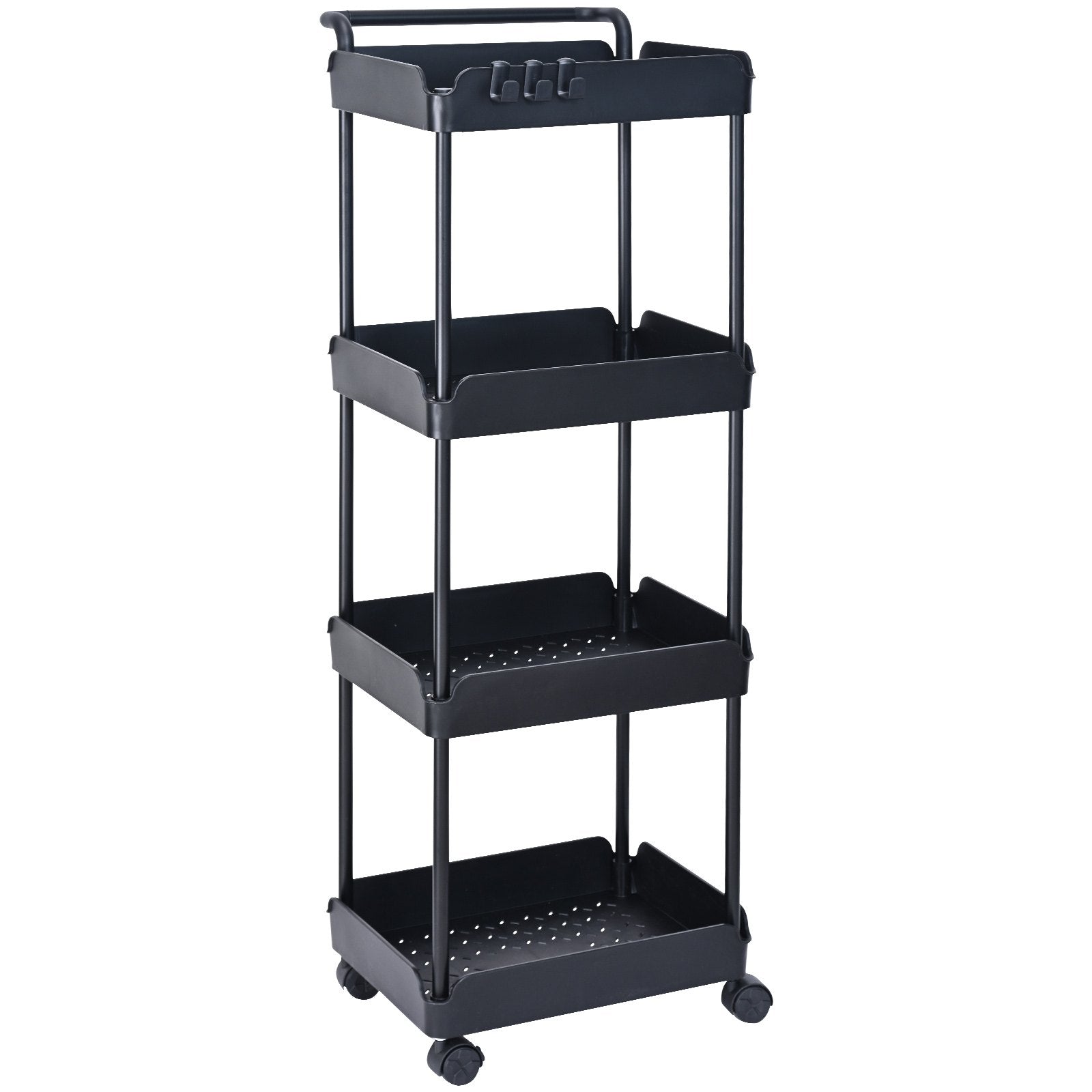 VEVOR 4-Tier Kitchen Rolling Cart Basket Utility Cart on Wheel with Handle Black 10
