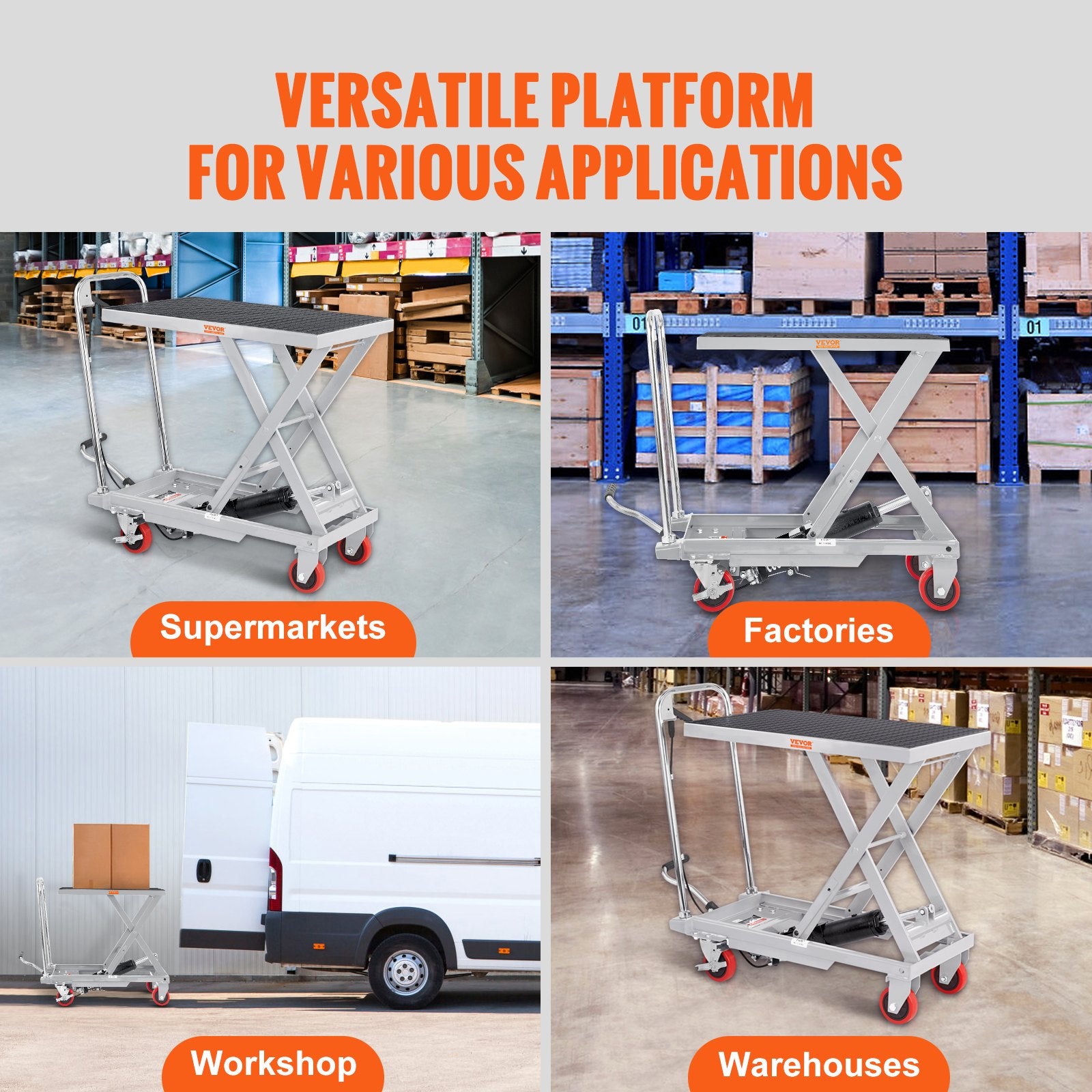 VEVOR Hydraulic Lift Table Cart, 500lbs Capacity 28.5" Lifting Height, Manual Single Scissor Lift Table with 4 Wheels and Non-slip Pad, Hydraulic Scissor Cart for Material Handling, Gray 7