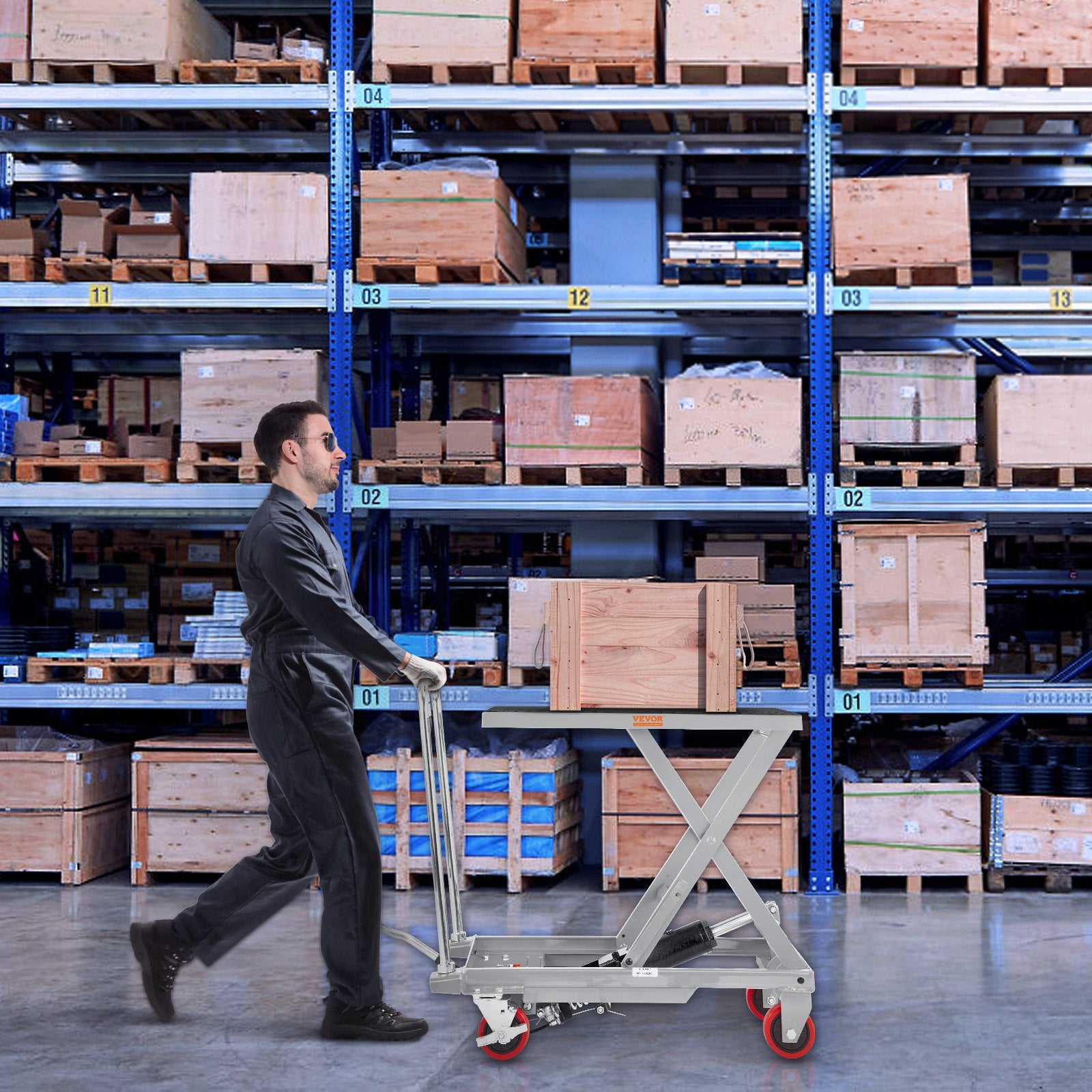 VEVOR Hydraulic Lift Table Cart, 500lbs Capacity 28.5" Lifting Height, Manual Single Scissor Lift Table with 4 Wheels and Non-slip Pad, Hydraulic Scissor Cart for Material Handling, Gray 8