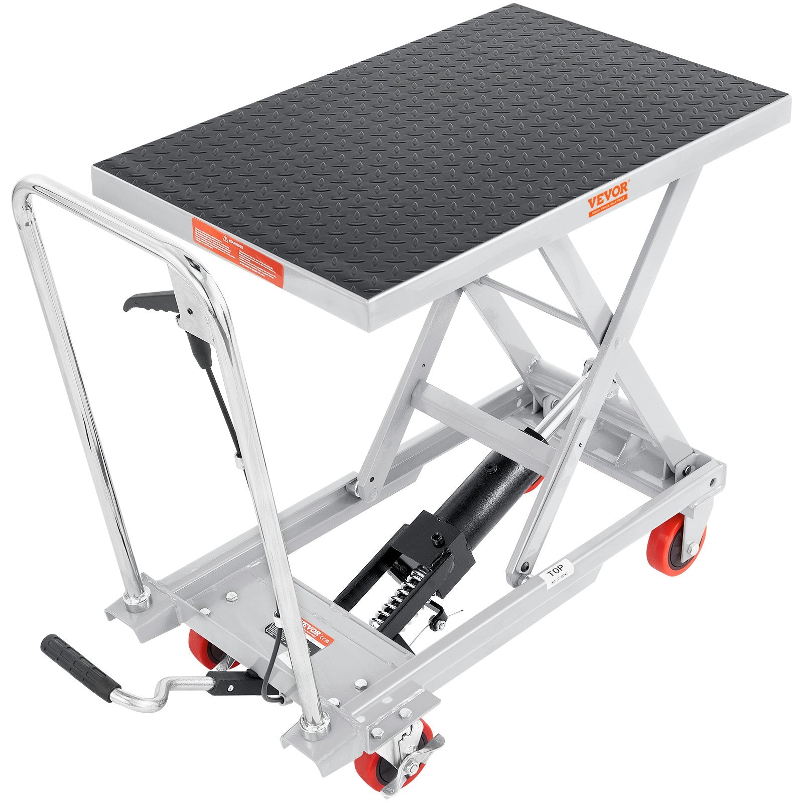 VEVOR Hydraulic Lift Table Cart, 500lbs Capacity 28.5" Lifting Height, Manual Single Scissor Lift Table with 4 Wheels and Non-slip Pad, Hydraulic Scissor Cart for Material Handling, Gray 11