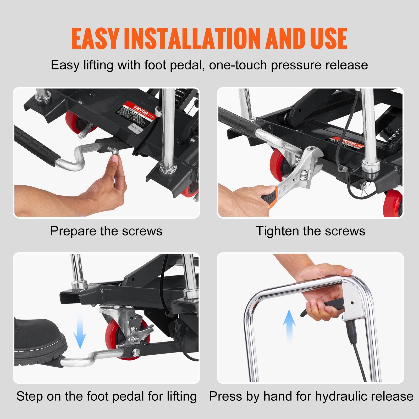 VEVOR Hydraulic Lift Table Cart, 330lbs Capacity 28.5" Lifting Height, Manual Single Scissor Lift Table with 4 Wheels and Non-slip Pad, Hydraulic Scissor Cart for Material Handling, Black 6