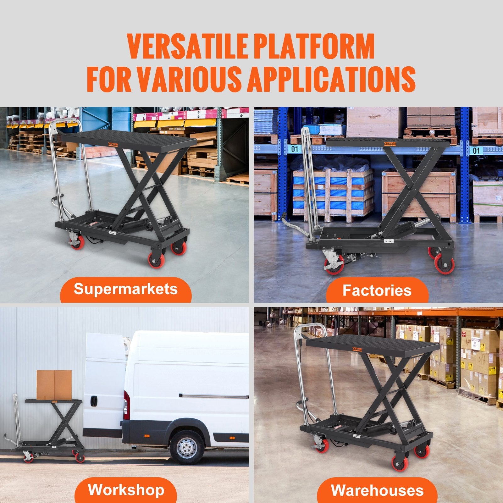 VEVOR Hydraulic Lift Table Cart, 330lbs Capacity 28.5" Lifting Height, Manual Single Scissor Lift Table with 4 Wheels and Non-slip Pad, Hydraulic Scissor Cart for Material Handling, Black 7
