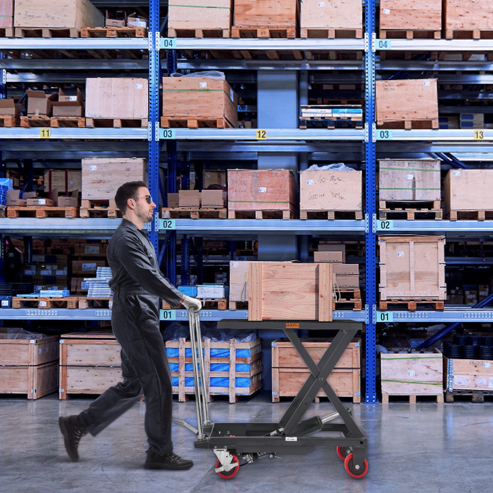 VEVOR Hydraulic Lift Table Cart, 330lbs Capacity 28.5" Lifting Height, Manual Single Scissor Lift Table with 4 Wheels and Non-slip Pad, Hydraulic Scissor Cart for Material Handling, Black 8