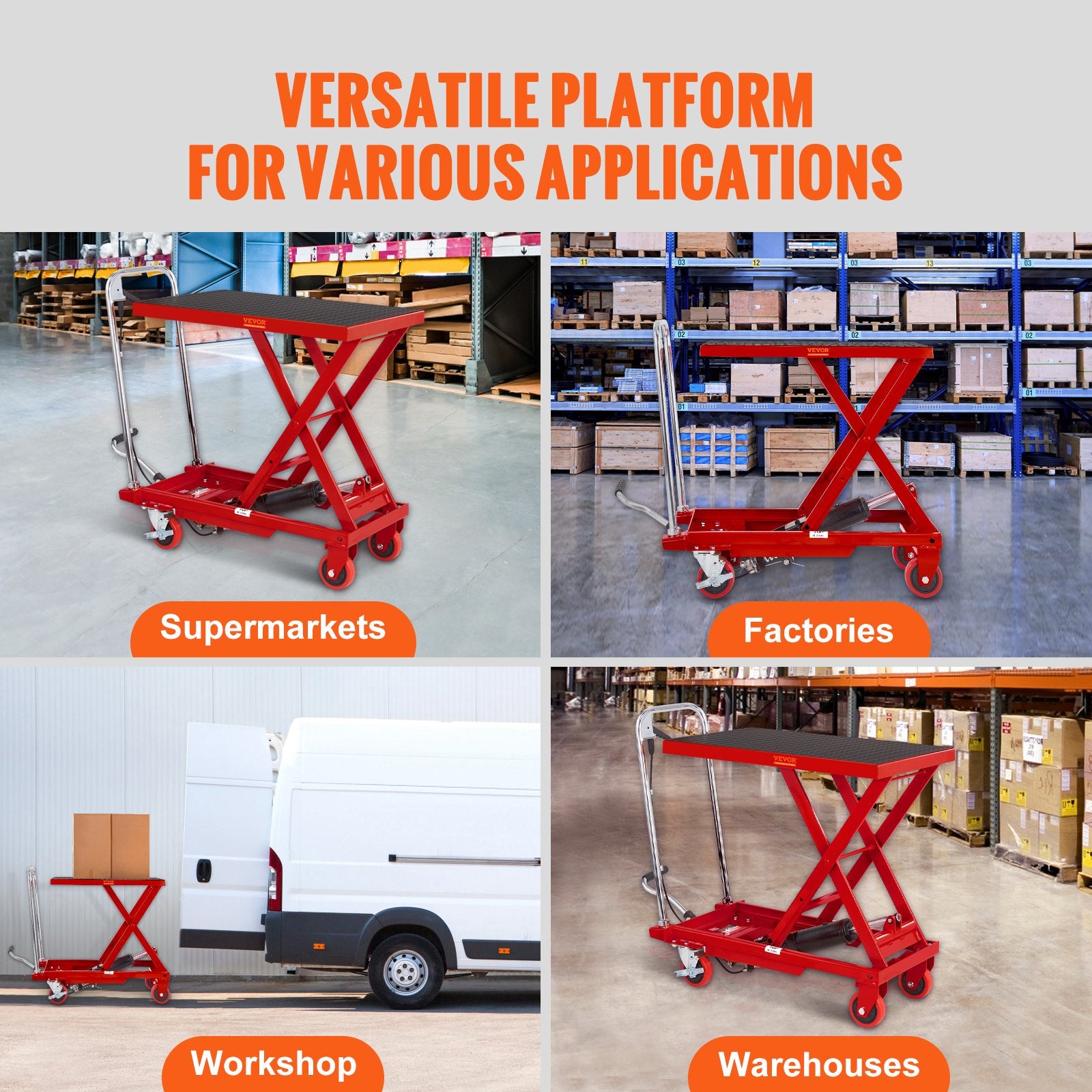 VEVOR Hydraulic Lift Table Cart, 330lbs Capacity 28.5" Lifting Height, Manual Single Scissor Lift Table with 4 Wheels and Non-slip Pad, Hydraulic Scissor Cart for Material Handling, Red 7