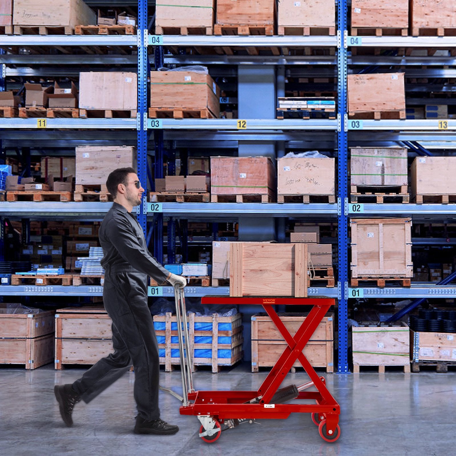 VEVOR Hydraulic Lift Table Cart, 330lbs Capacity 28.5" Lifting Height, Manual Single Scissor Lift Table with 4 Wheels and Non-slip Pad, Hydraulic Scissor Cart for Material Handling, Red 8