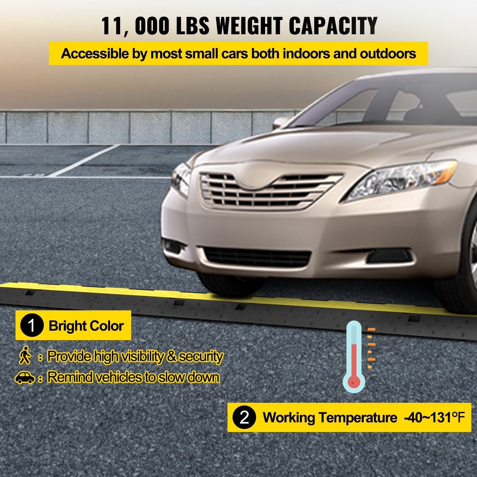 VEVOR Cable Protector Ramp, 5 Packs 2 Channels Speed Bump Hump, Rubber Modular Speed Bump Rated 11000 LBS Load Capacity, Protective Wire Cord Ramp Driveway Rubber Traffic Speed Bumps Cable Protector 4