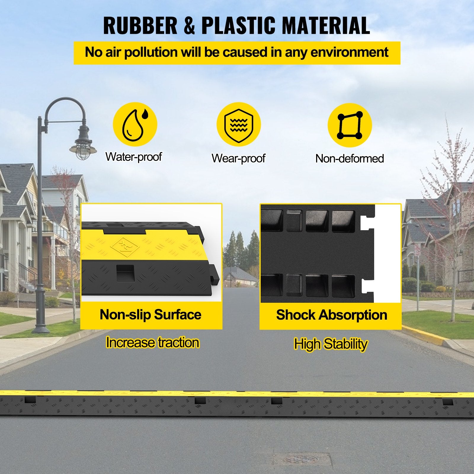 VEVOR Cable Protector Ramp, 5 Packs 2 Channels Speed Bump Hump, Rubber Modular Speed Bump Rated 11000 LBS Load Capacity, Protective Wire Cord Ramp Driveway Rubber Traffic Speed Bumps Cable Protector 5