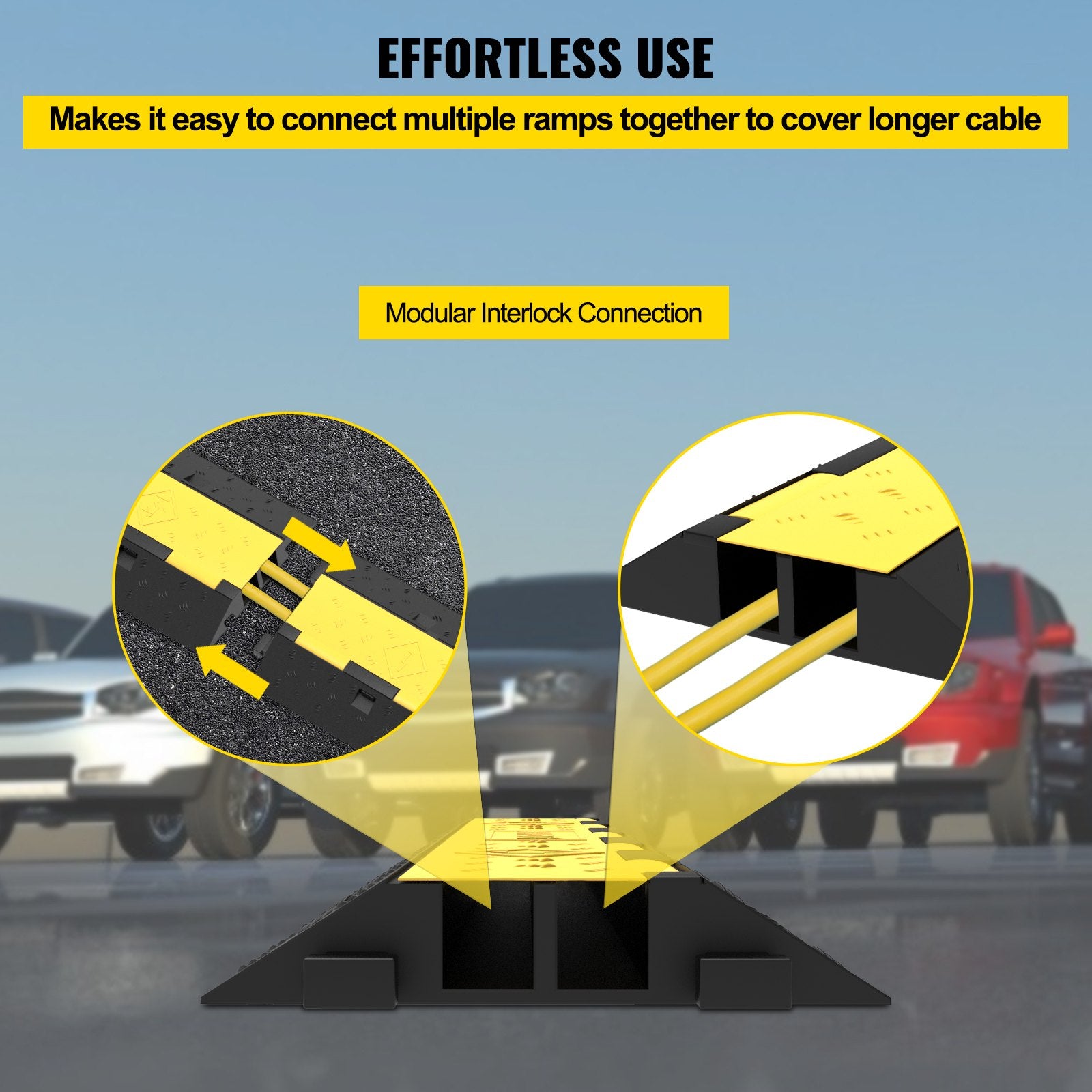 VEVOR Cable Protector Ramp, 5 Packs 2 Channels Speed Bump Hump, Rubber Modular Speed Bump Rated 11000 LBS Load Capacity, Protective Wire Cord Ramp Driveway Rubber Traffic Speed Bumps Cable Protector 6