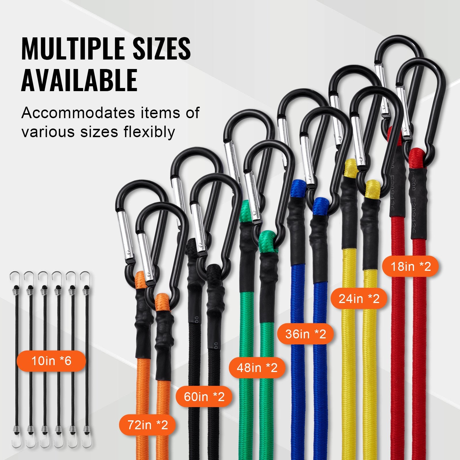 VEVOR 30 Pcs Bungee Cords Set 8mm Heavy Duty Bungee Straps with Steel Carabiners 6