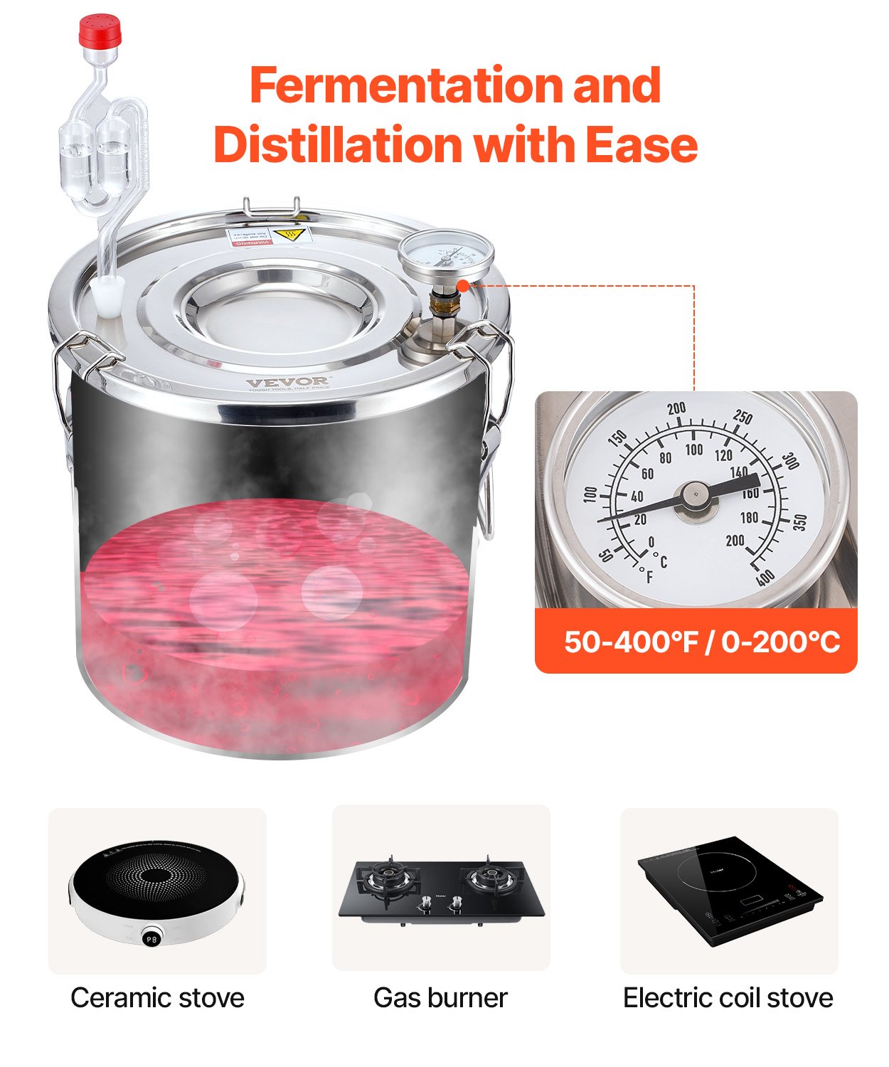 VEVOR Moonshine Still 3 Gal Water Alcohol Distiller Brewing Kit Stainless Steel 3