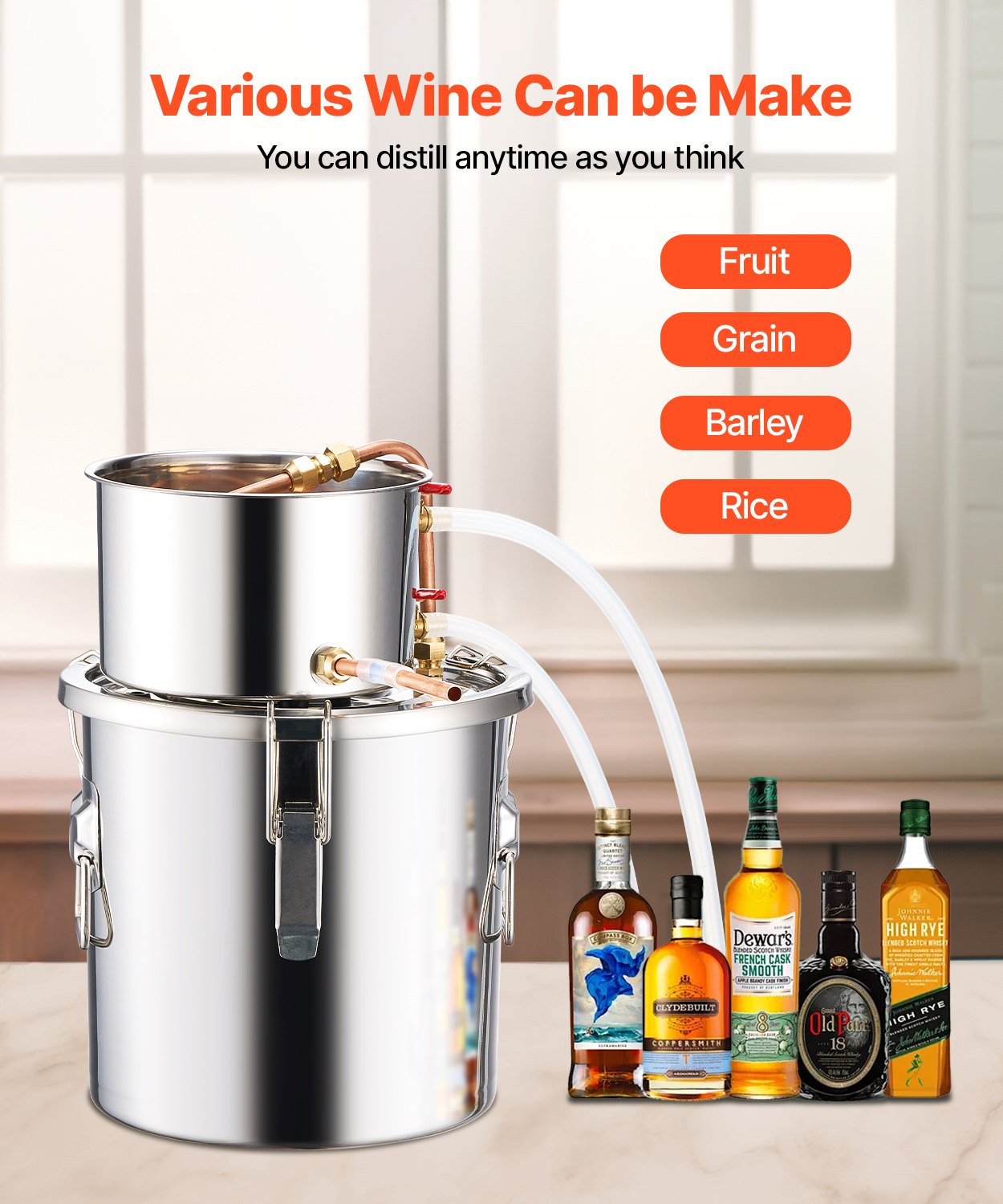VEVOR Moonshine Still 3 Gal Water Alcohol Distiller Brewing Kit Stainless Steel 4