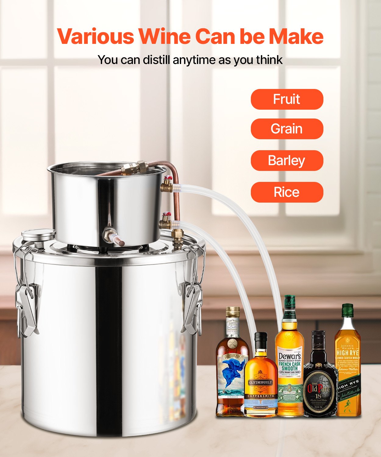 VEVOR Moonshine Still 5 Gal Water Alcohol Distiller Brewing Kit Stainless Steel 4