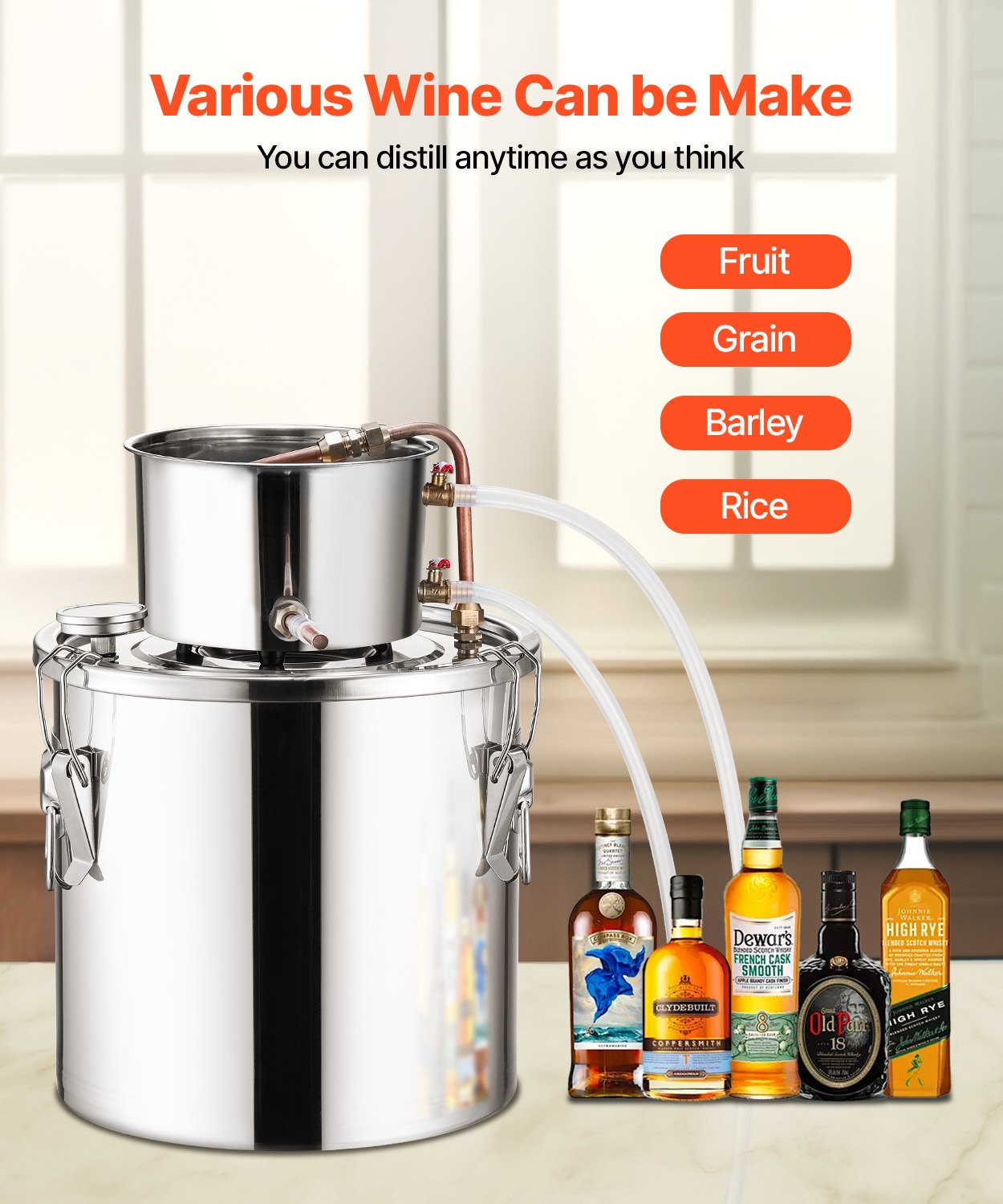 VEVOR Moonshine Still 5 Gal Water Alcohol Distiller Brewing Kit Stainless Steel 4