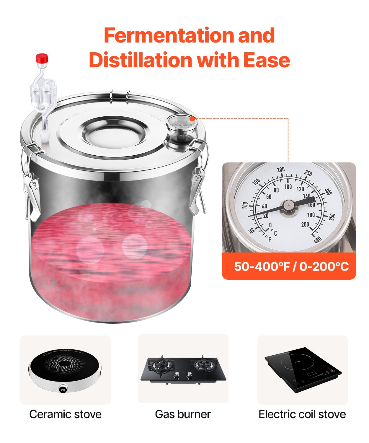 VEVOR Moonshine Still 8 Gal Water Alcohol Distiller Brewing Kit Stainless Steel 3